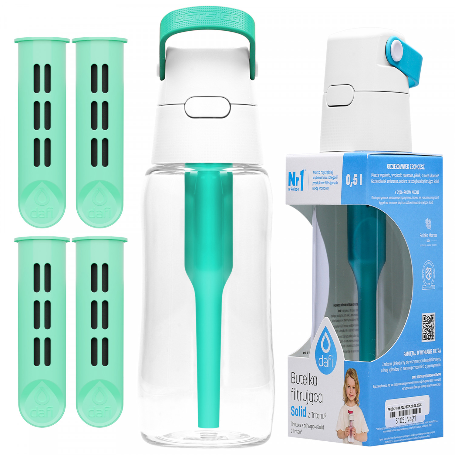 Dafi Solid kulacs 0,5l menta + 4x szűrő Dafi Soft és Solid kulacsokhoz