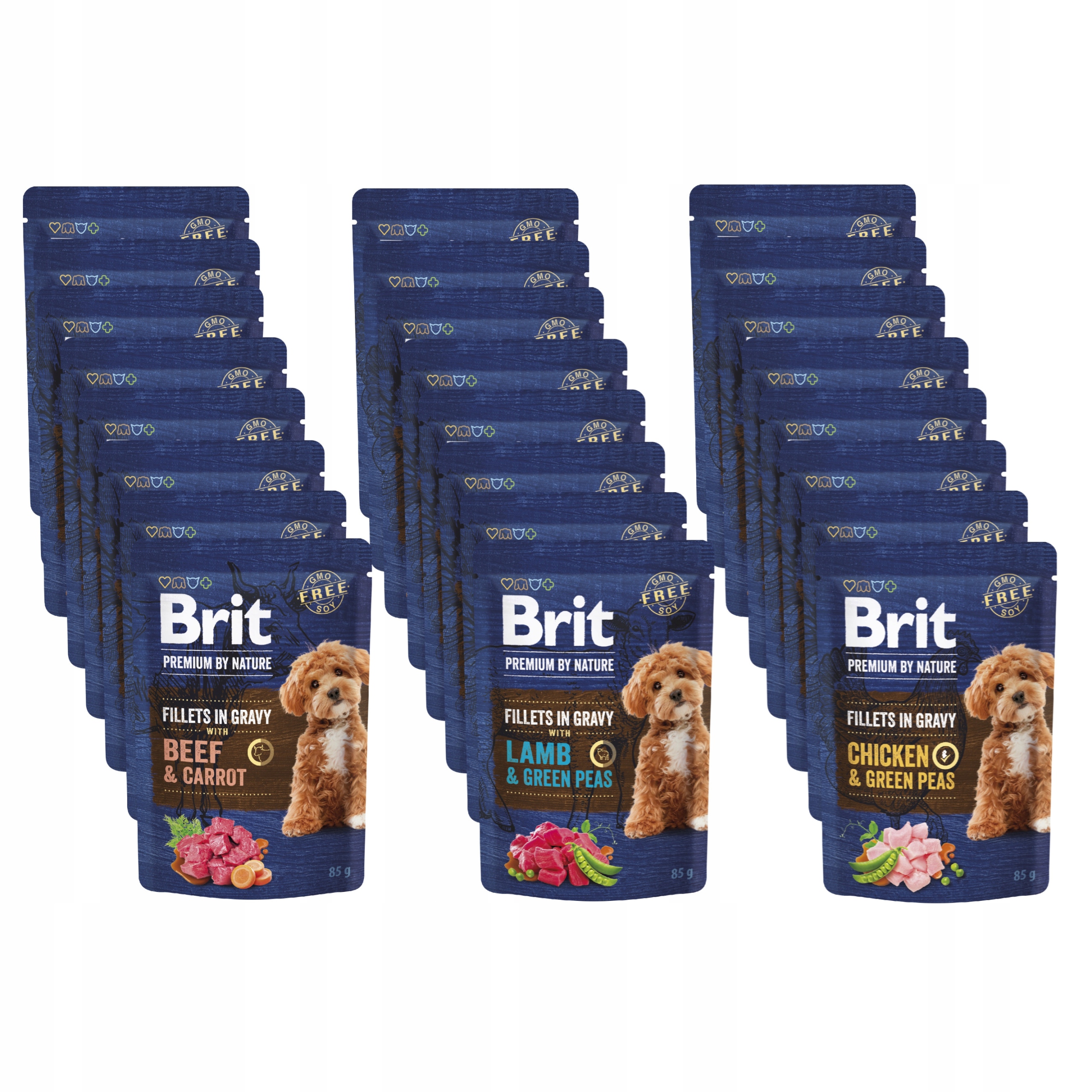 Levně Brit Premium By Nature Pouch Gravy Fillets MIX Chutí 24PAK 3x8