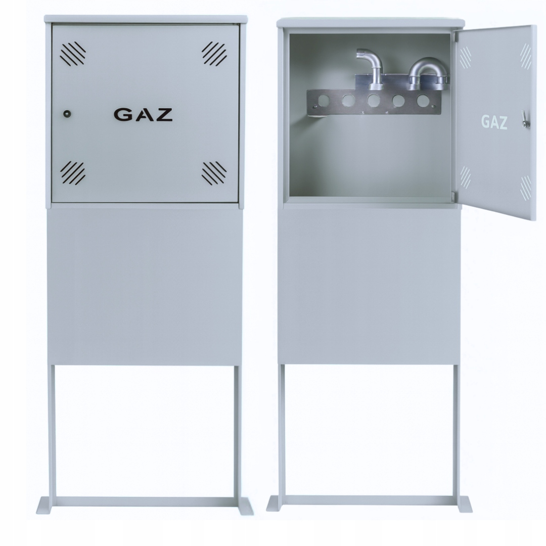 Szafka PUNKT GAZOWY aluminium 600x600x250 mm na 1 gazomierz SZARA z PODSTAWĄ