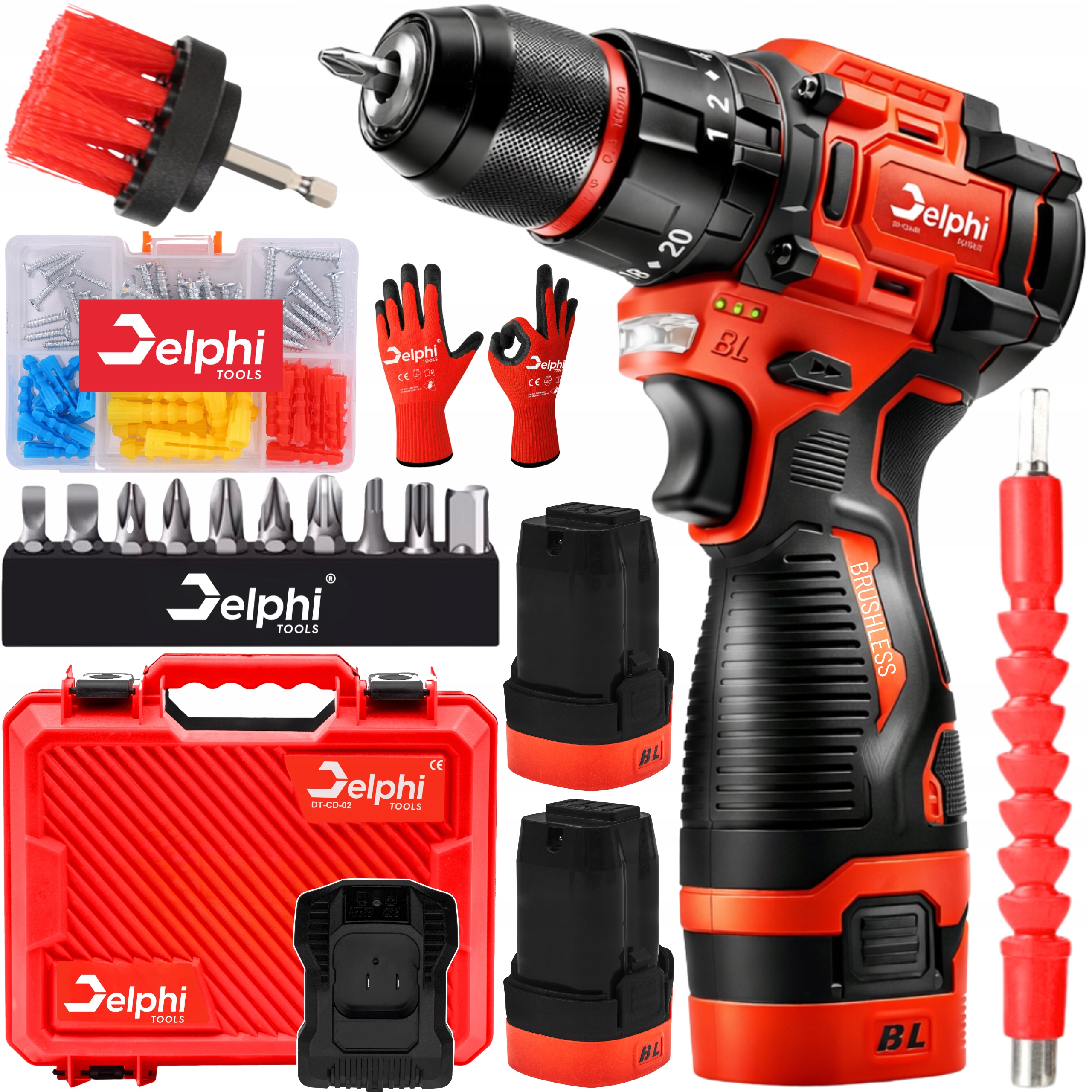 Wiertarko Wkrętarka Akumulatorowa Bezszczotkowa Udarowa Mocna 2xAKU Wkrętak