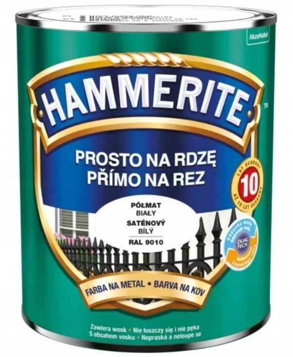 Hammerite farba na rdzę Półmatowy Biały 2,5L