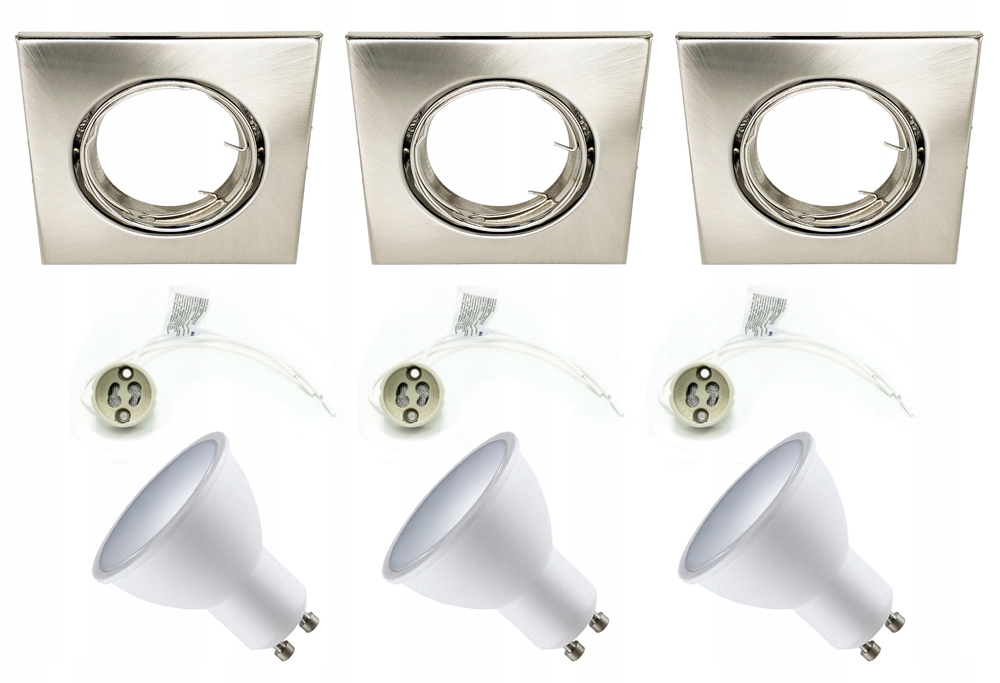 

3x Zestaw Oprawa Halogenowa +GU10 Led Kw Nikiel