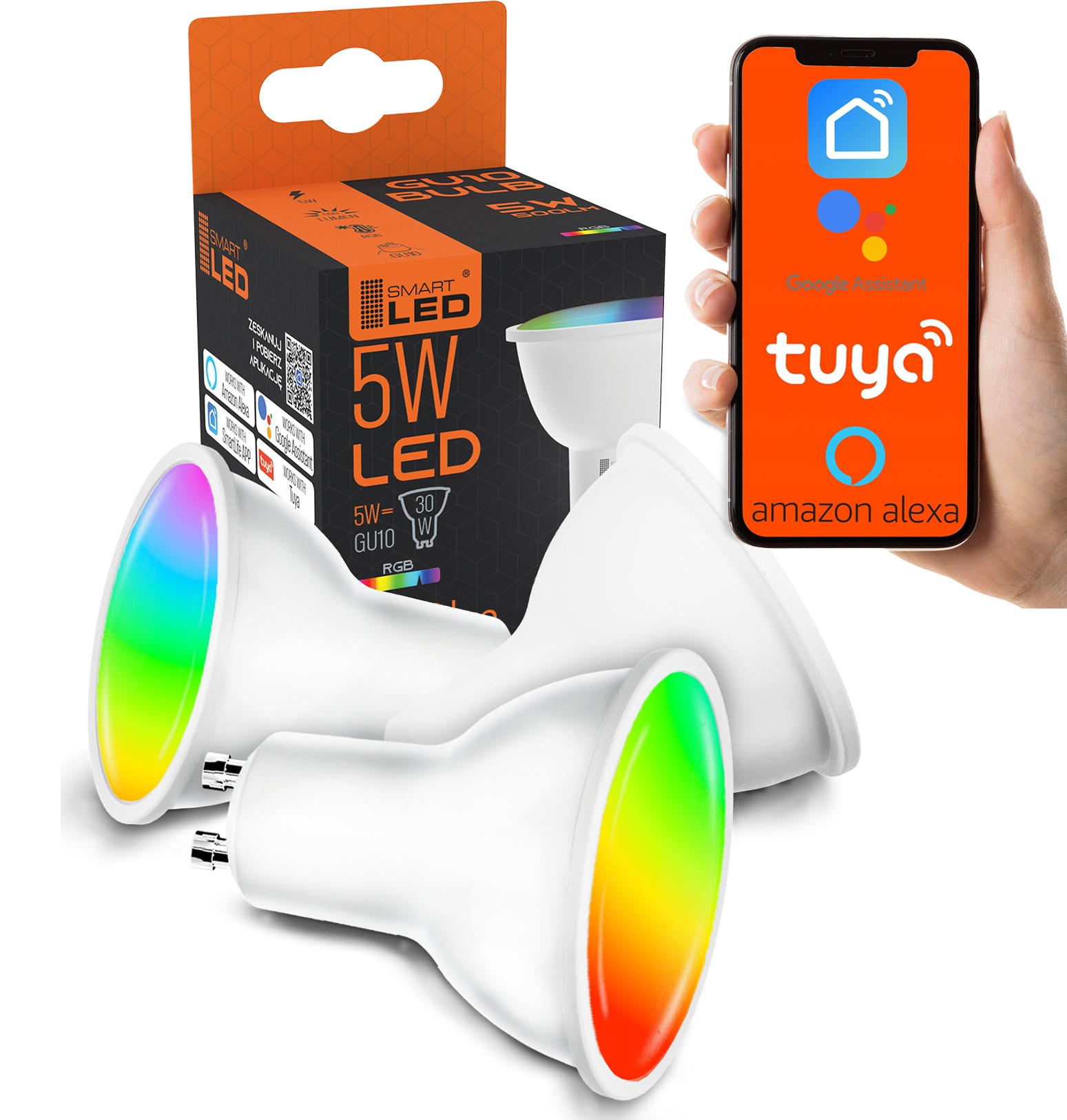 Żarówka LED GU10 RGB CCT + Biały WiFi TUYA SMART inteligentna halogenowa