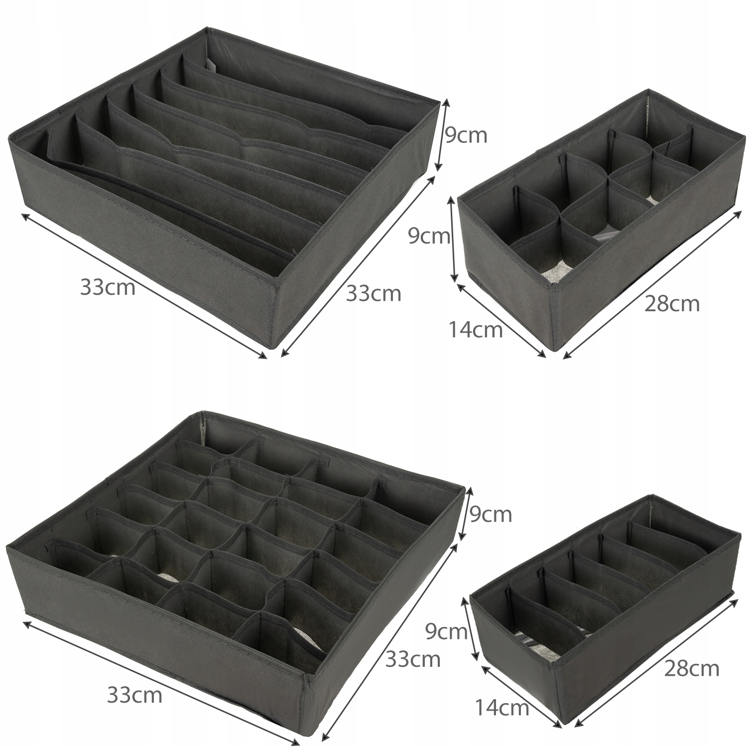 ORGANIZER NA MAJTKI BIELIZNĘ BIUSTONOSZE SKARPETKI DO SZUFLADY ZESTAW Kolor odcienie szarości