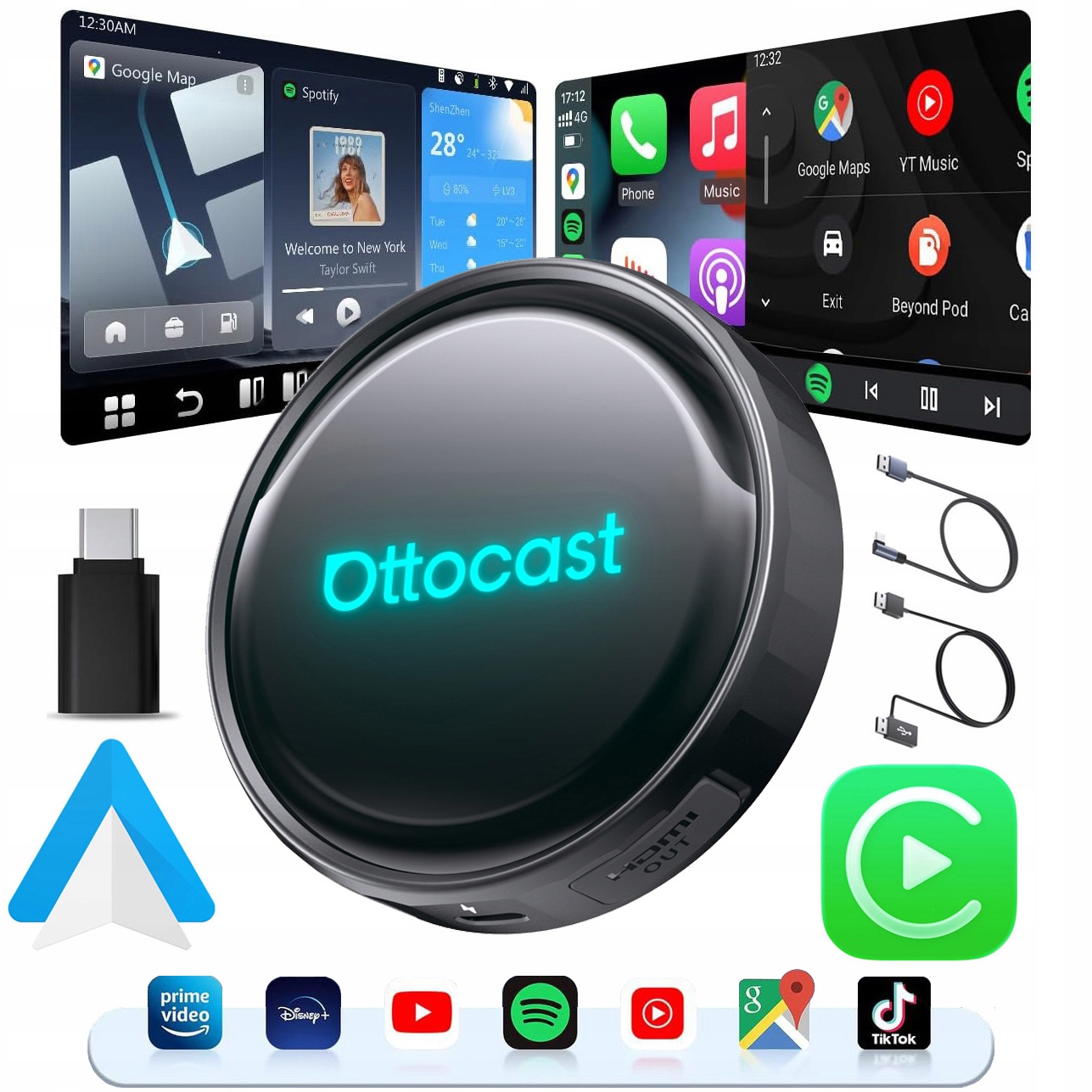 Adaptér do auta Ottocast Usb Apple CarPlay Android Auto Youtube Netflix