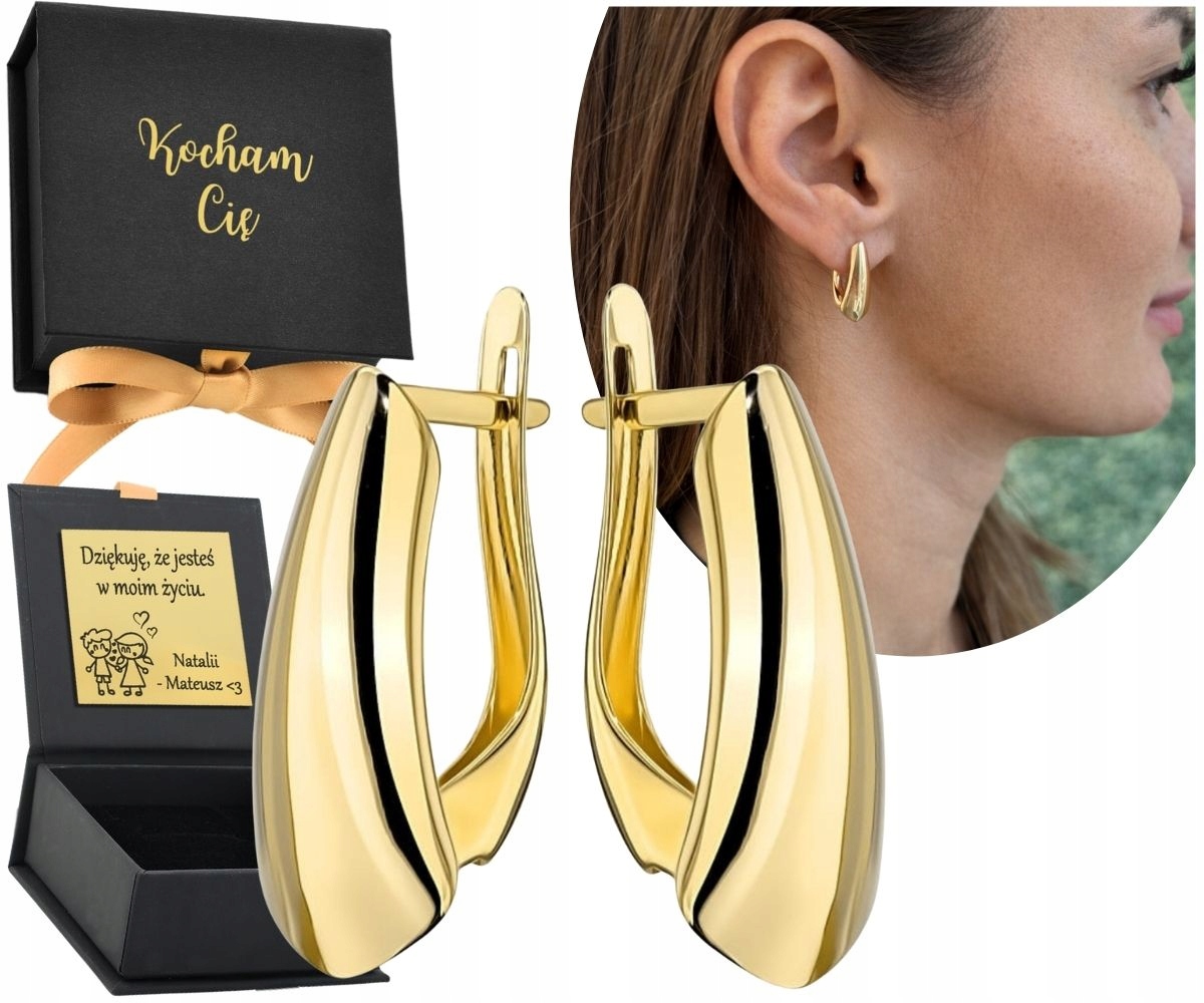 Złote Kolczyki Klasyczne Gładkie Na Angielskim Zapięciu 585 Grawer