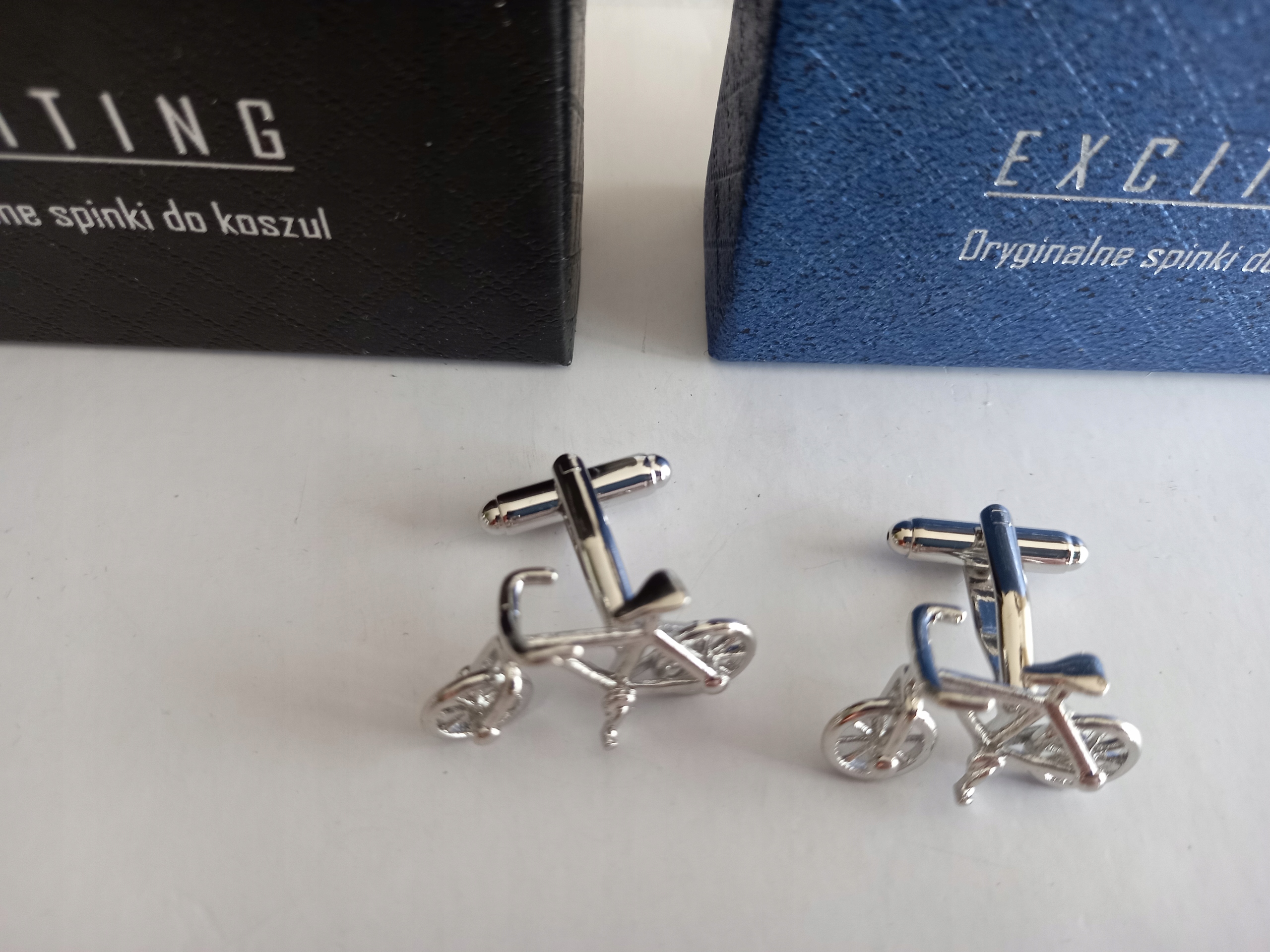 EXC spinki do mankietów koszuli Retro Rower posrebrzane rodowane + Etui Materiał mosiądz posrebrzany
