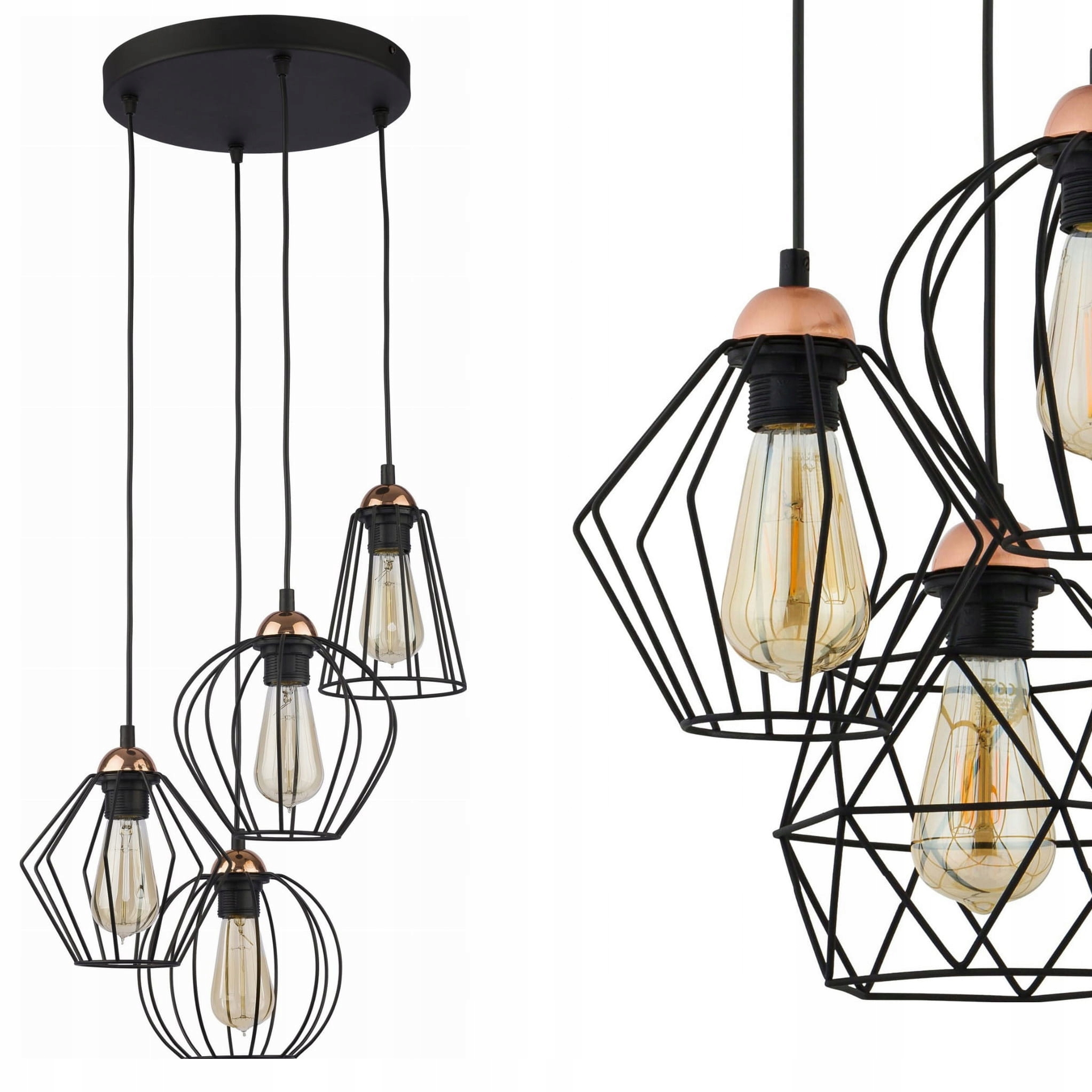 Závěsná lampa Galaxy, industriální kulatá rozeta, drátěné stínítko Tk Lighting