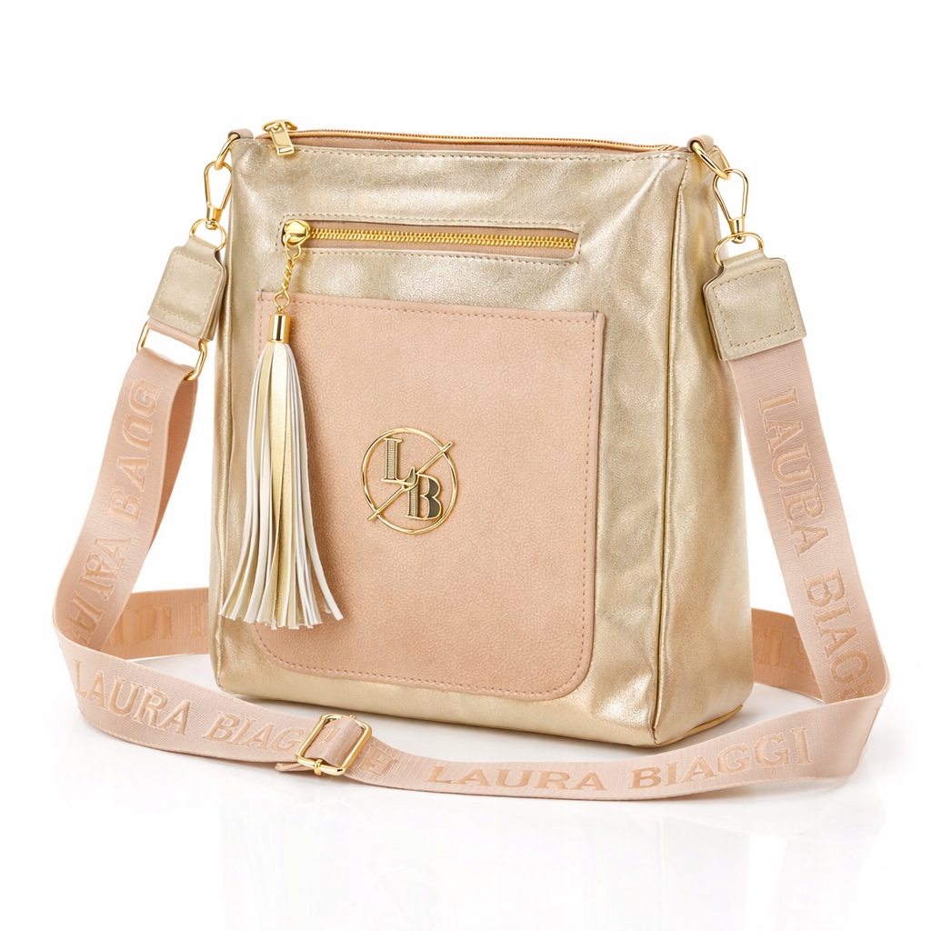 Dámská kabelka Laura Biaggi Taška Kabelka Přes Rameno Zlatá Eko Kůže