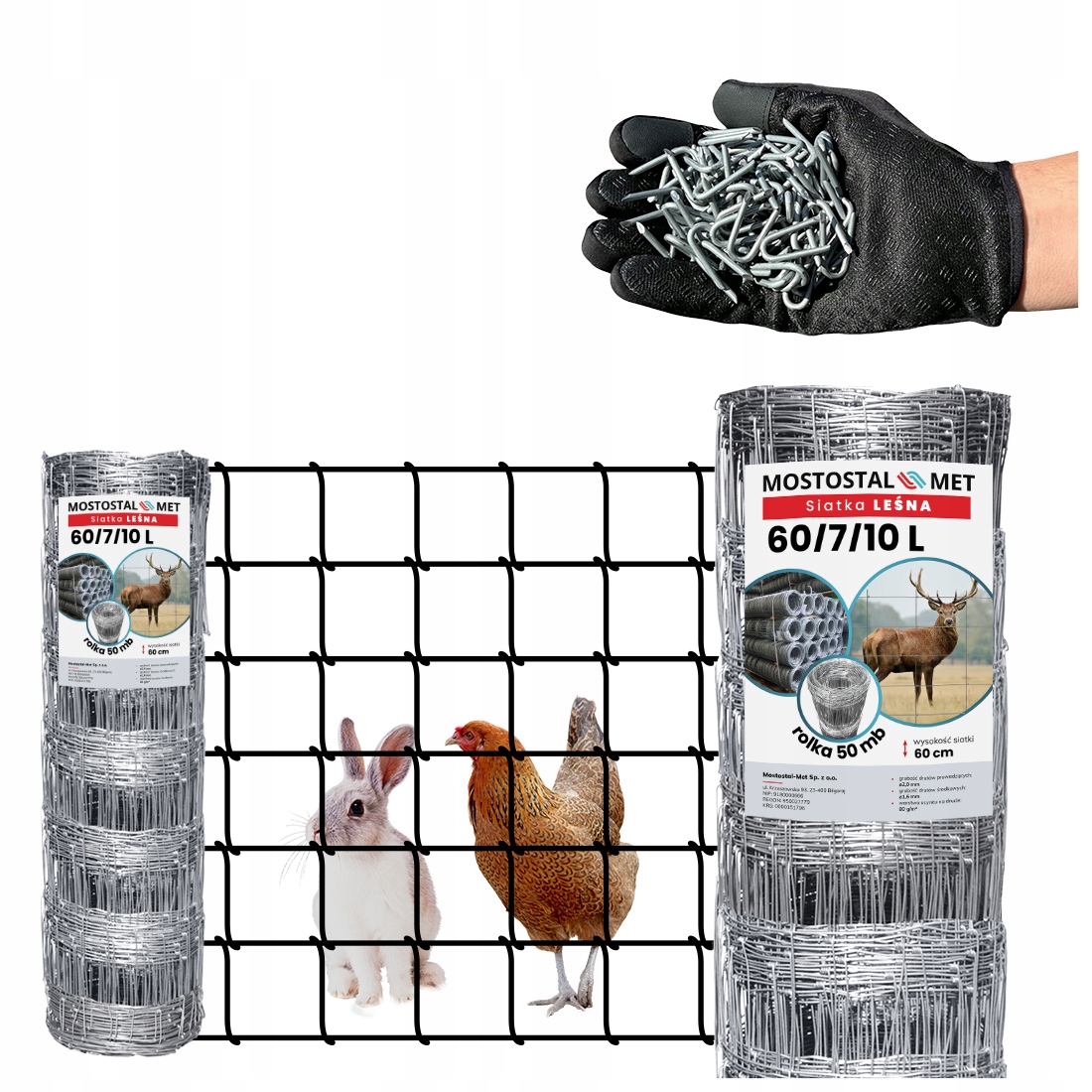 Siatka Leśna ogrodzeniowa 60/7/10 L 50MB skoble Oczka Kwadraty