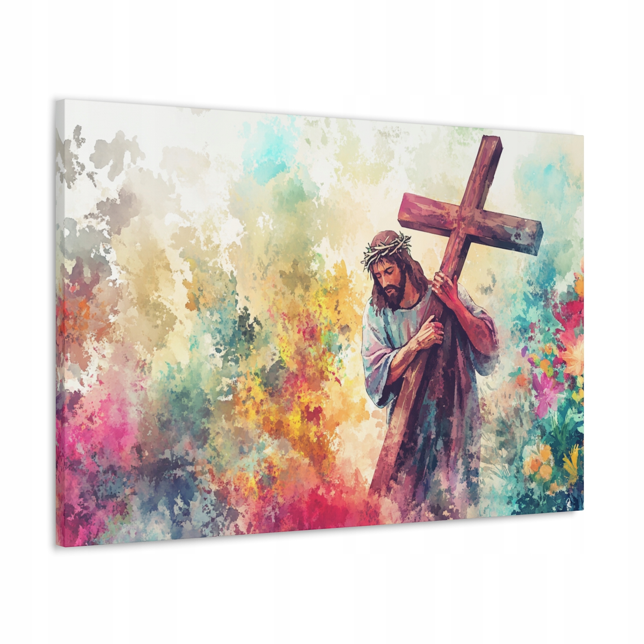 Náboženský obraz Ježíš Kristus Nesoucí Kříž akvarelový styl 70x50