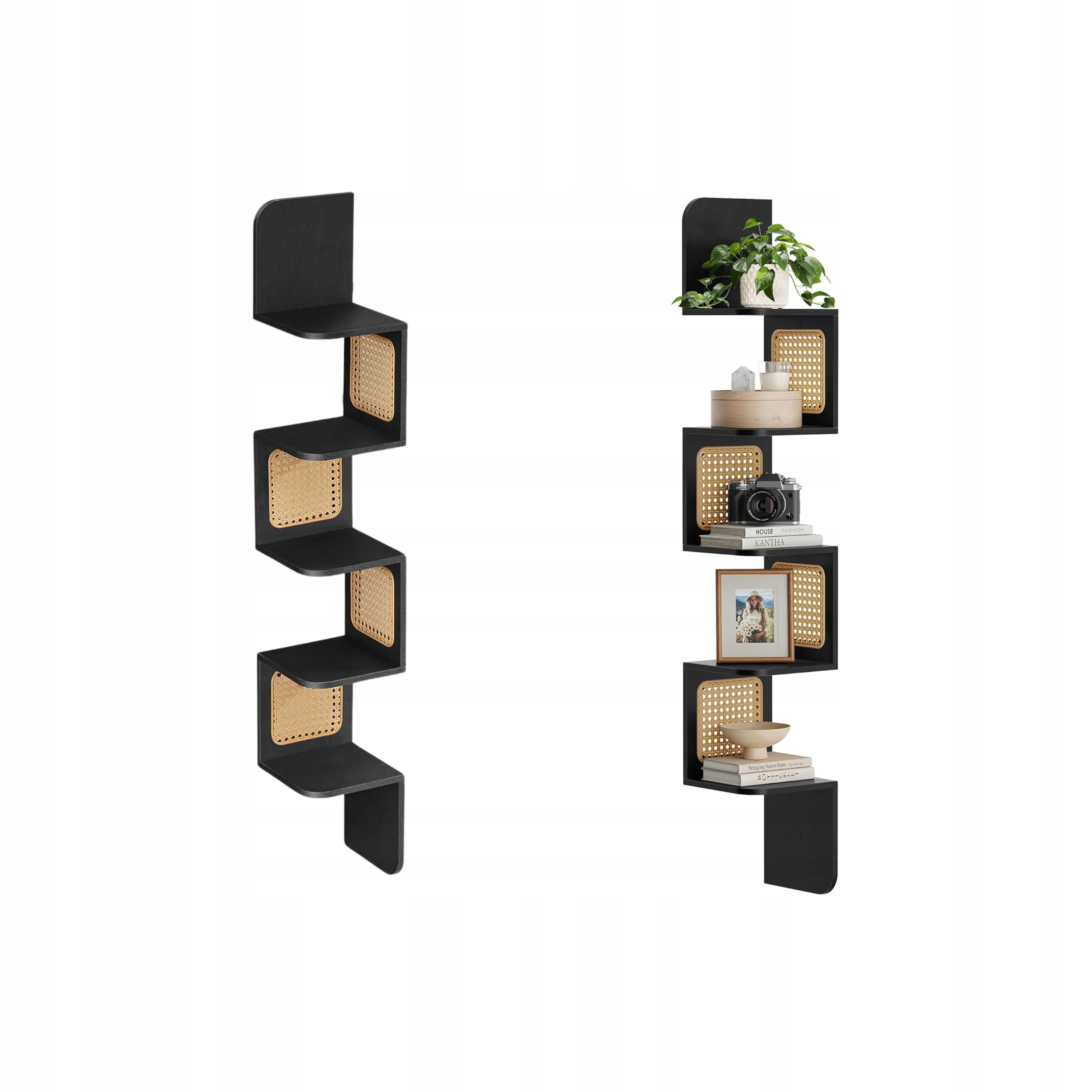 Čierna rohová polica Blesk 5 úrovní Závesný nástenný regál Loft Modern