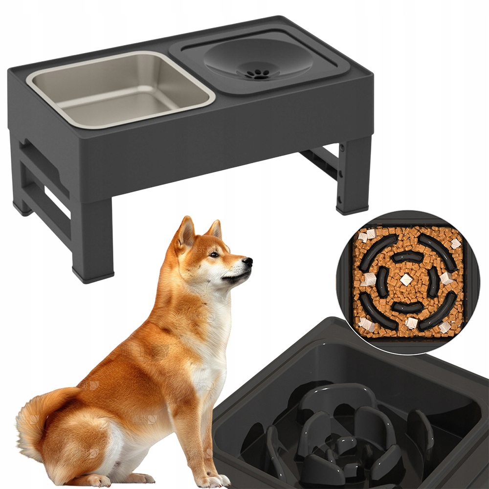 Levně Miska Na Pití Spowaln.dla Psů: 2V1 Nastavitelná Výška, Stabilní S Podložkami