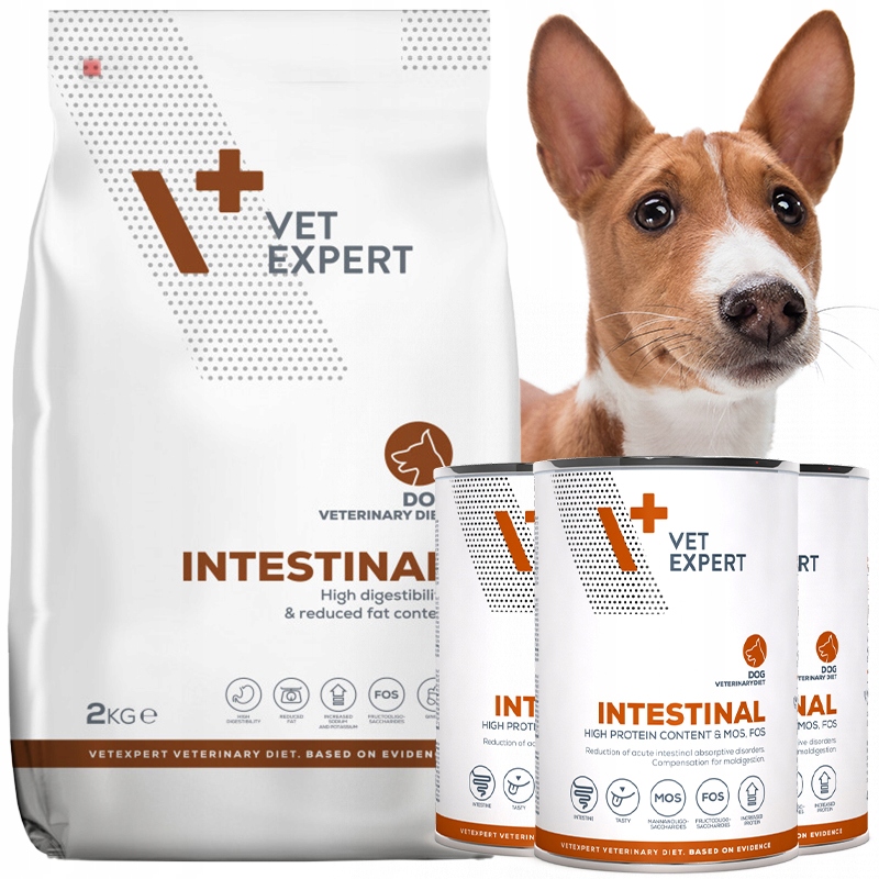 Vet Expert Intestinal Dog zestaw karmy suchej 2kg i mokrej 3 x400g