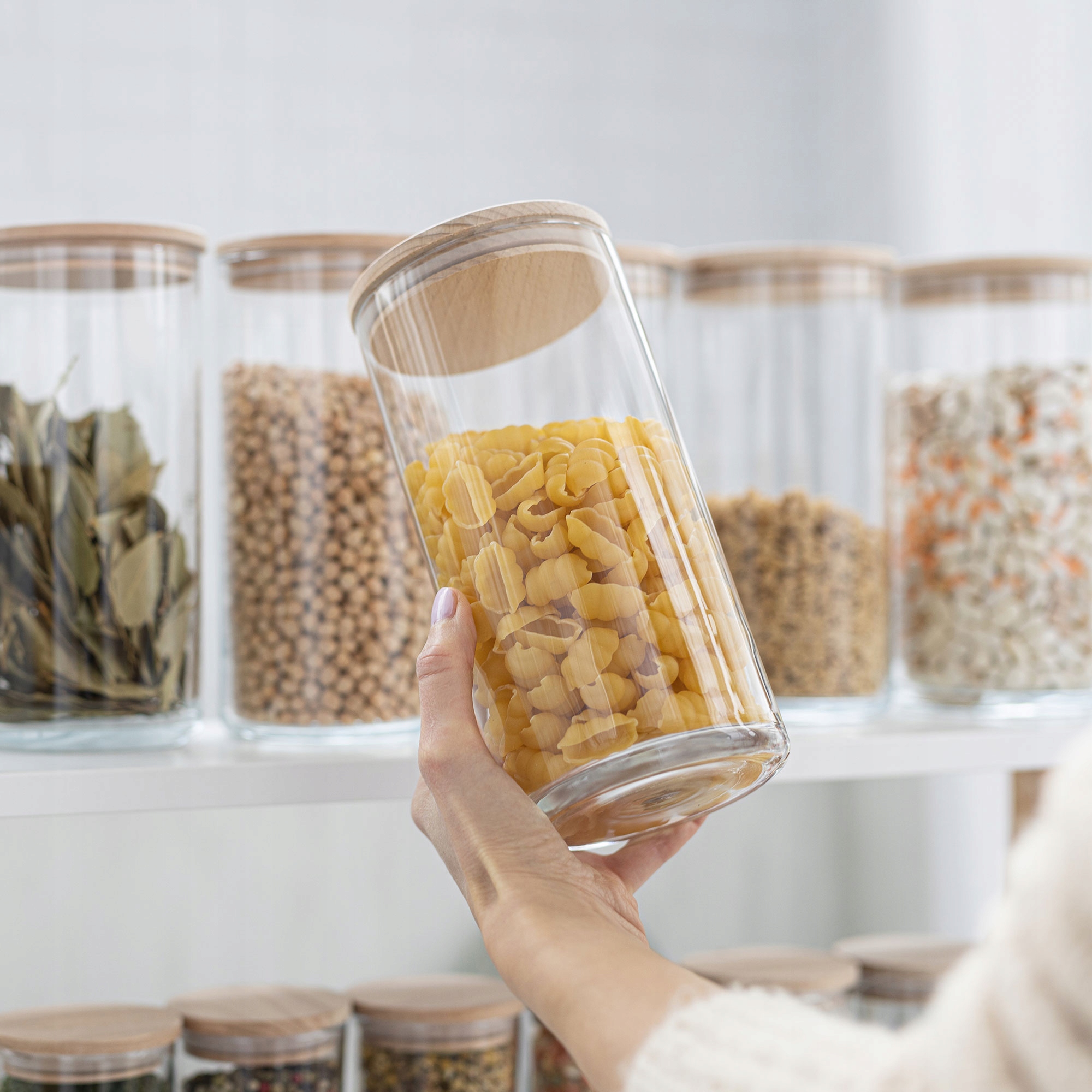 SZKLANE POJEMNIKI Kuchenne 3x H20 cm NA PRODUKTY SYPKIE Żywność Do Spiżarni Materiał wykonania szkło