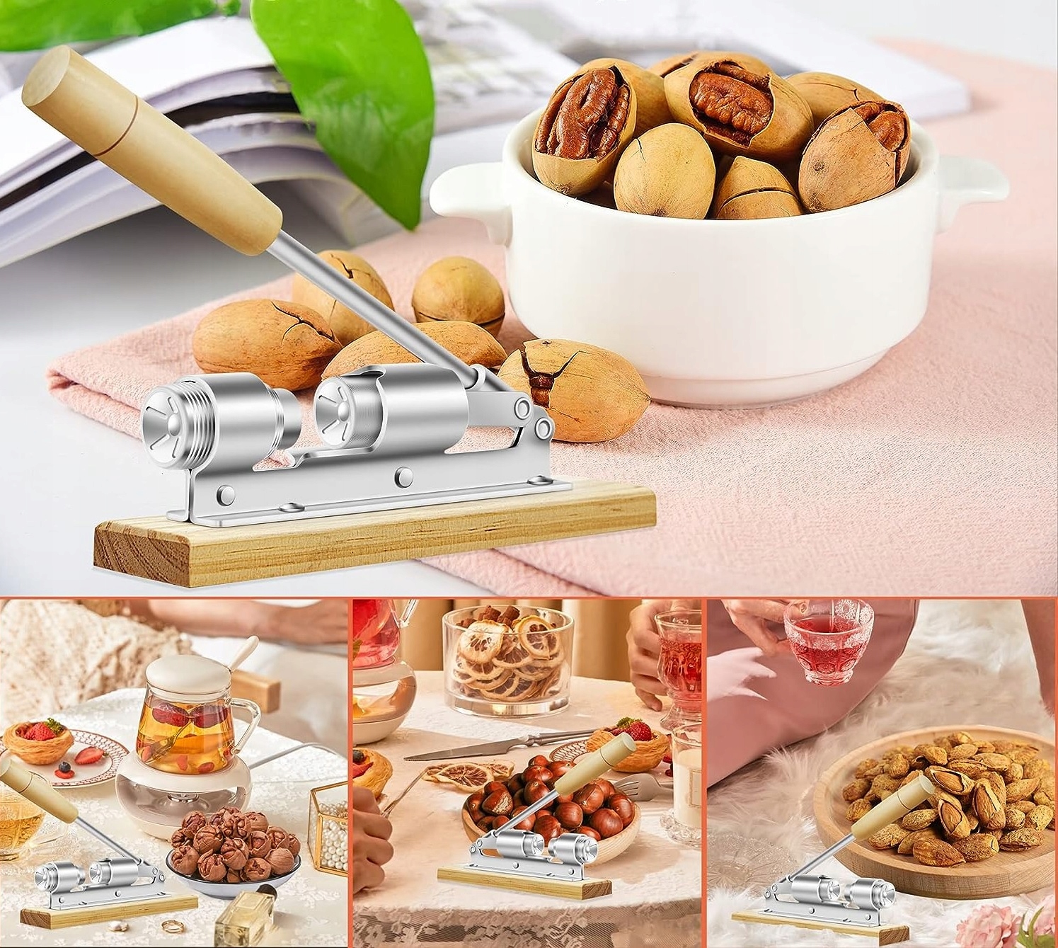 DZIADEK DO ORZECHÓW WŁOSKICH ITD NA PODSTAWCE ANTYPOŚLIZGOWEJ MOCNY STALOWY Kolor dominujący drewniany - naturalny