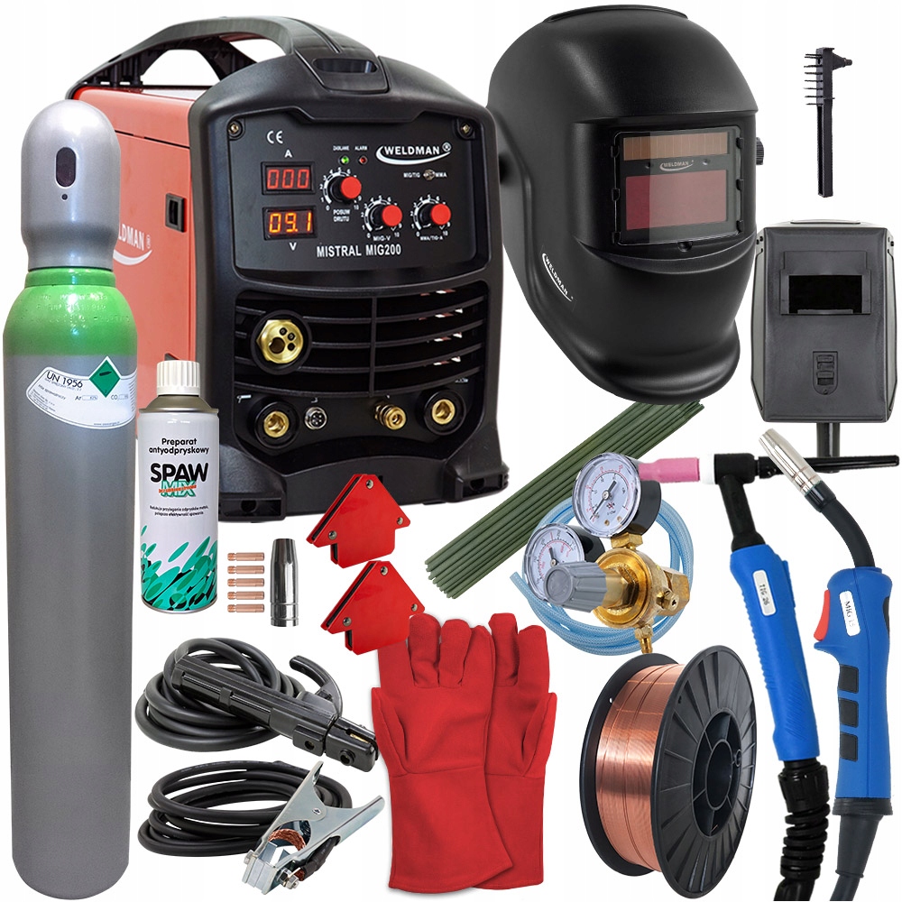 

Spawarka migomat 3w1 Mig 200A Tig Mma Flux zestaw