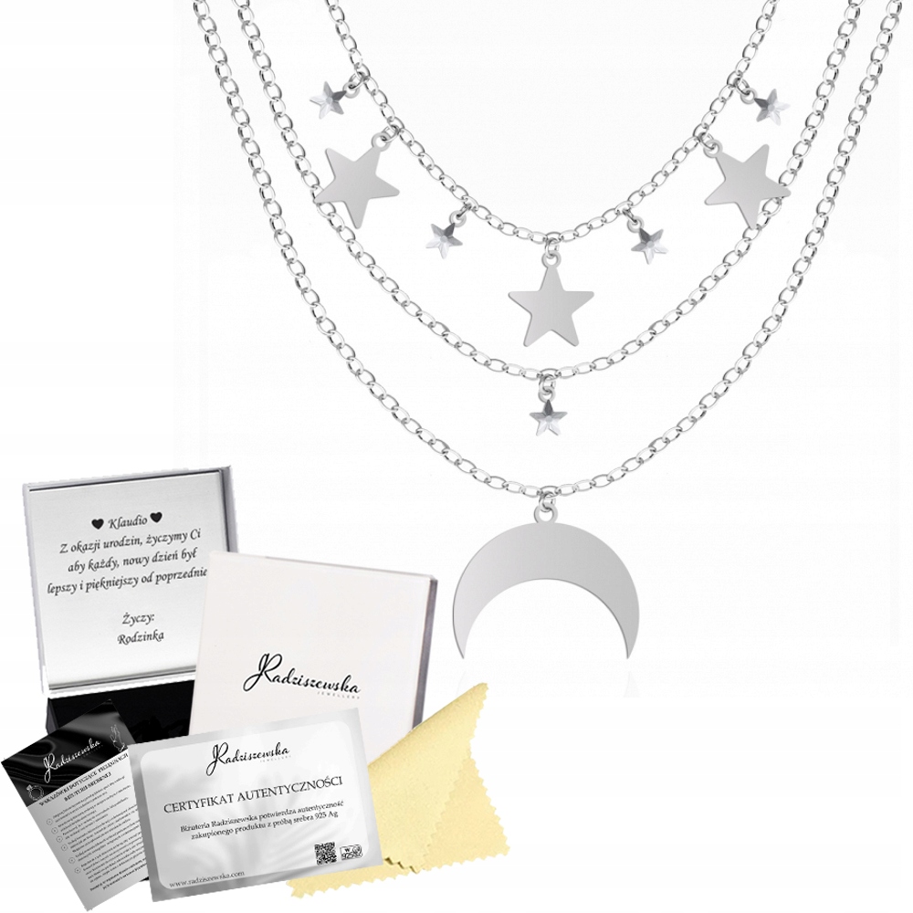 Stříbrný náhrdelník Trojitý měsíc s hvězdami 925 Dárek k Narozeninám