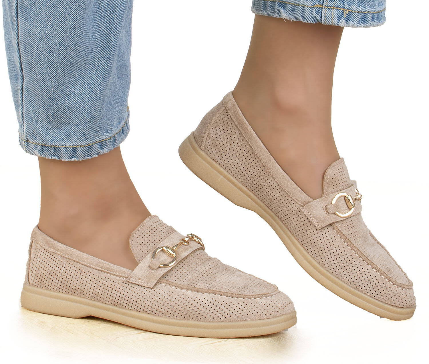 MOKASYNY BEŻOWE ZAMSZOWE DAMSKIE PÓŁBUTY LOAFERSY 40 Rozmiar 40