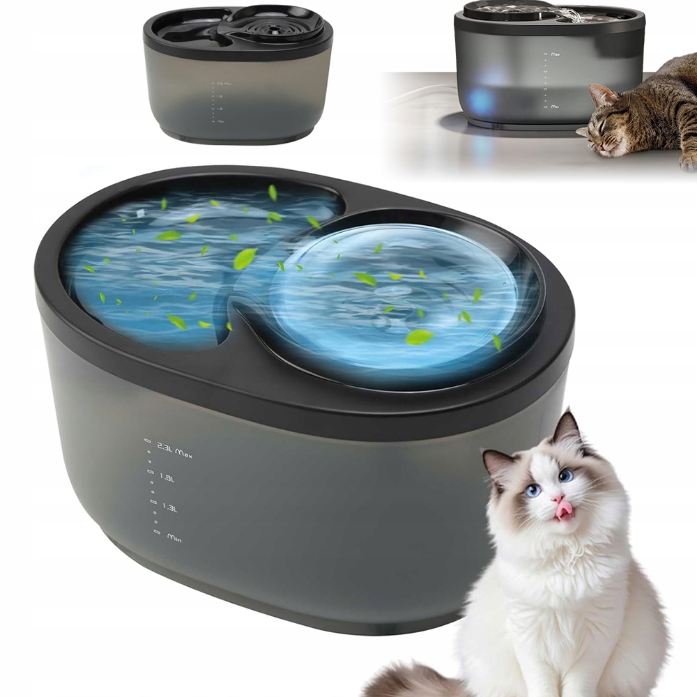 Fontána Napáječka Pro Kočky Psa 2.3L Modré Led Světlo Filtrační Systém