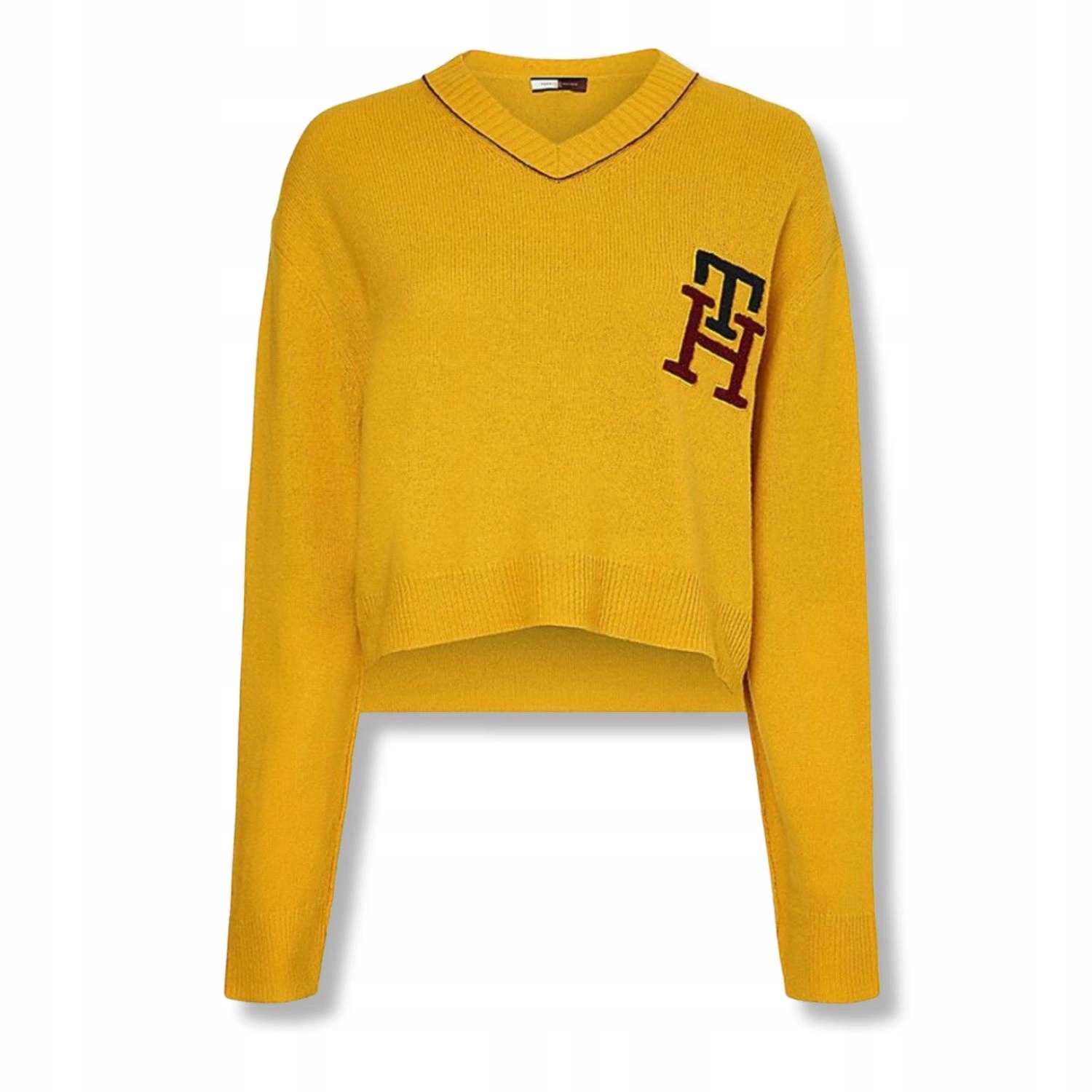 Dámský svetr Tommy Hilfiger krátký vlněný, hořčicový, módní, volný, vel.