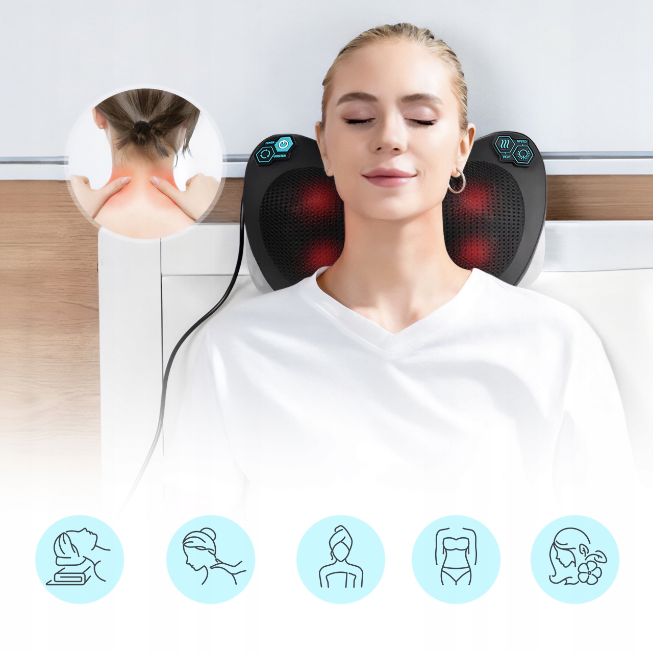 MASAŻER PODUSZKA MASUJĄCA SHIATSU DO PLECÓW KARKU NÓG CIAŁA GRZEJĄCY Model Masażer Poduszka PRO-Comfy30W-01