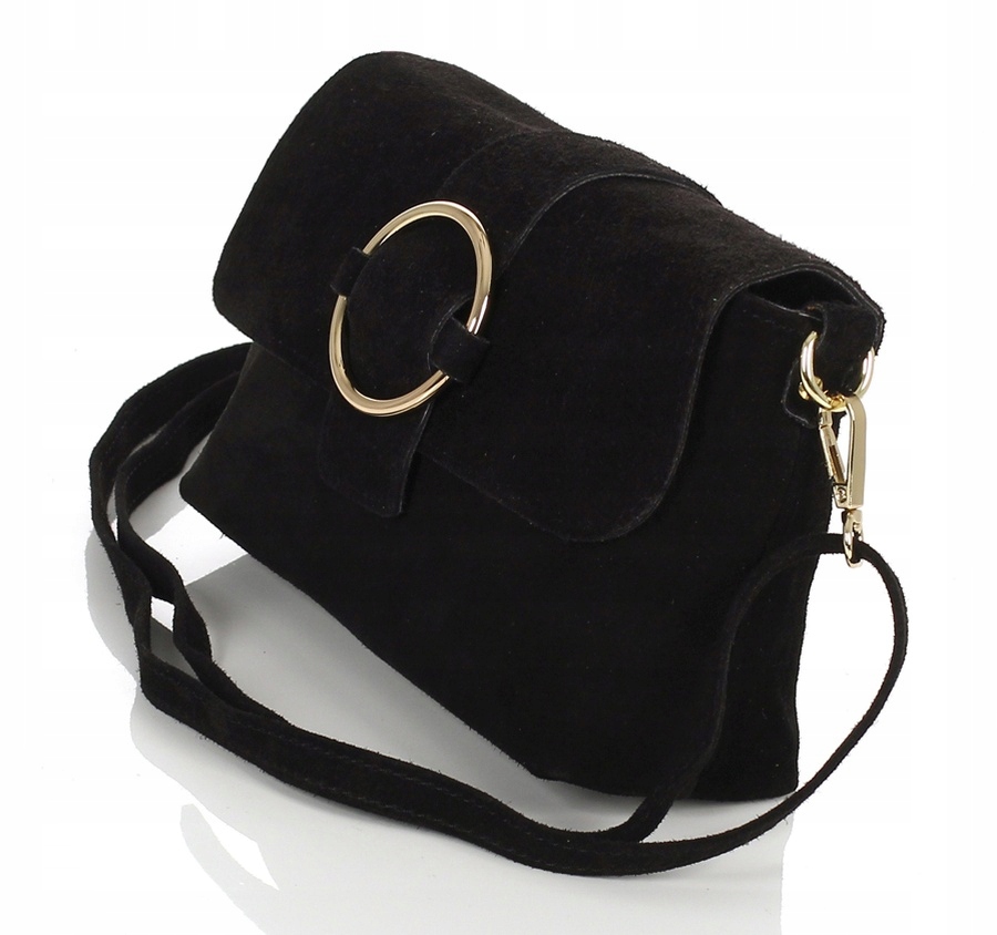 Vera Pelle Cudowna zamszowa czarna listonoszka na długim pasku S55