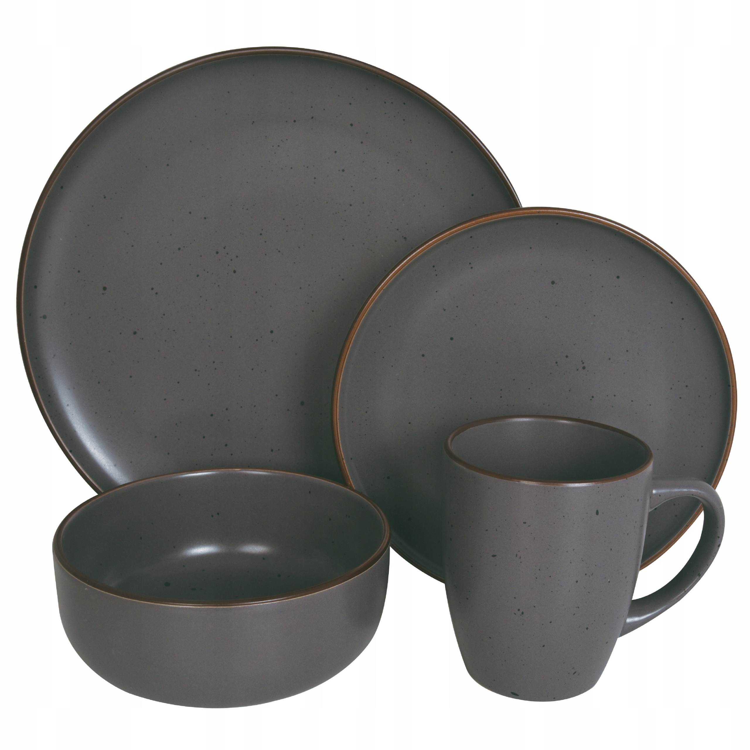 Jídelní Servis 6 Šálků Obědový A Kávový Komplet 24 Kusů. Kamenina Šedá