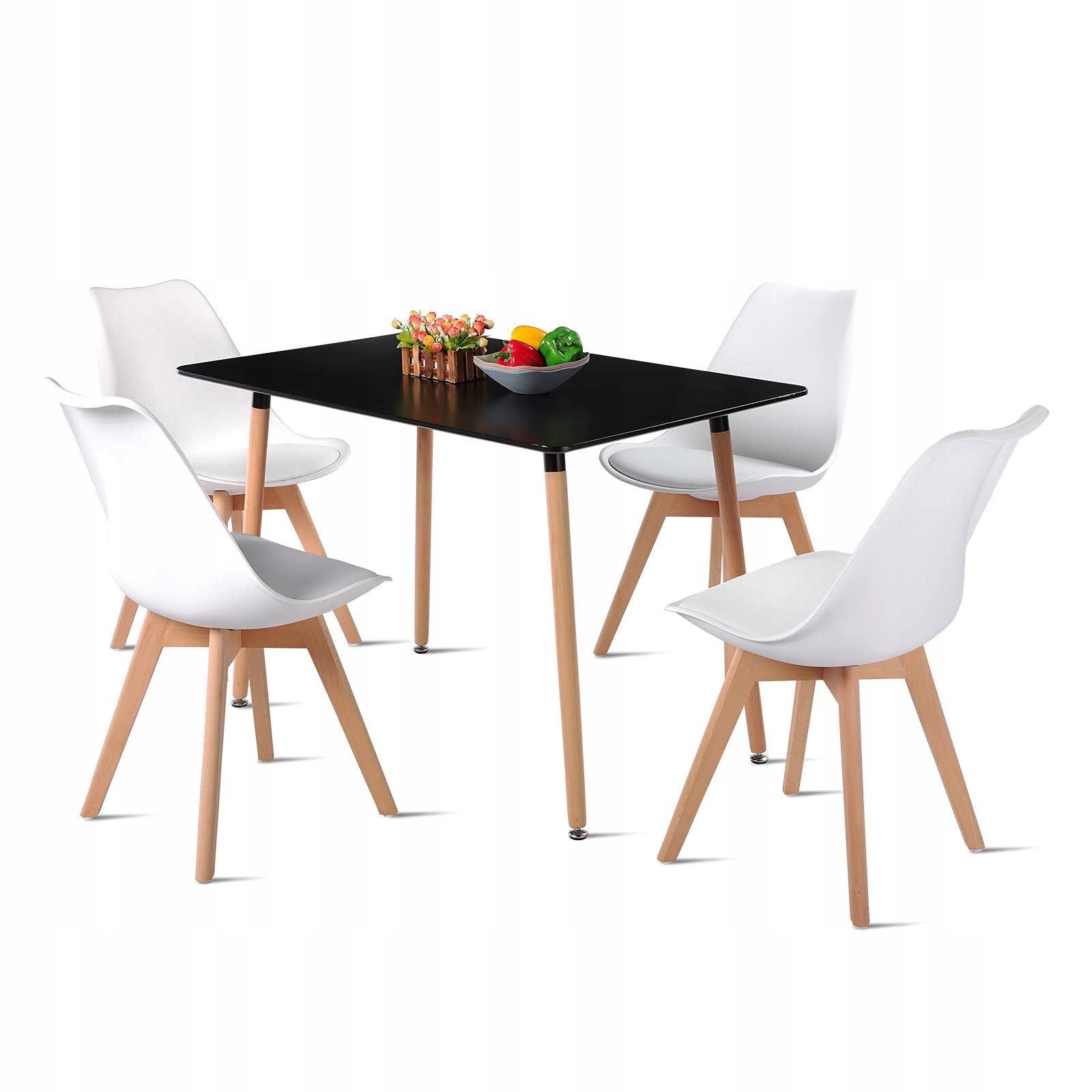 Stół Milano 120x80 Czarny 4x krzesło Montivaro białe