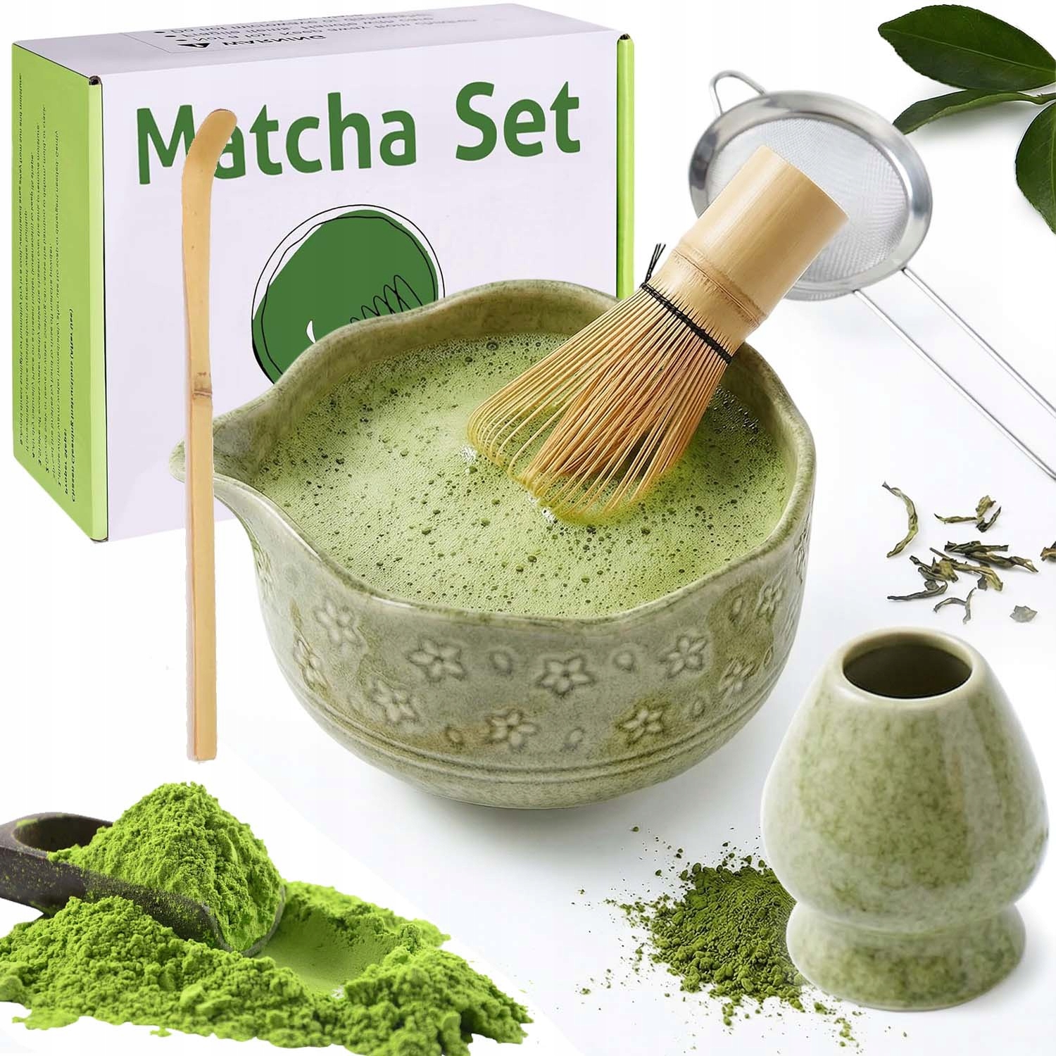 Levně Sada Štětců Na Čaj Podstava Pod Chasen Pro Matchu Keramická 5V1