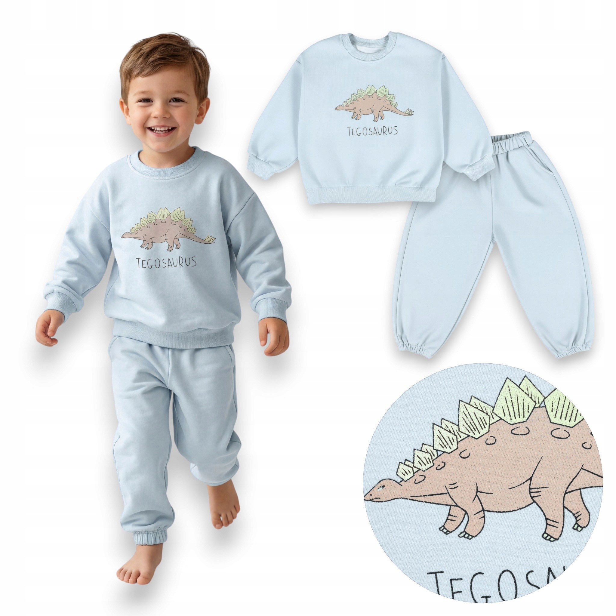 Dres Chłopięcy Komplet Bluza Spodnie Dinozaur Błękitny 92 2 lata