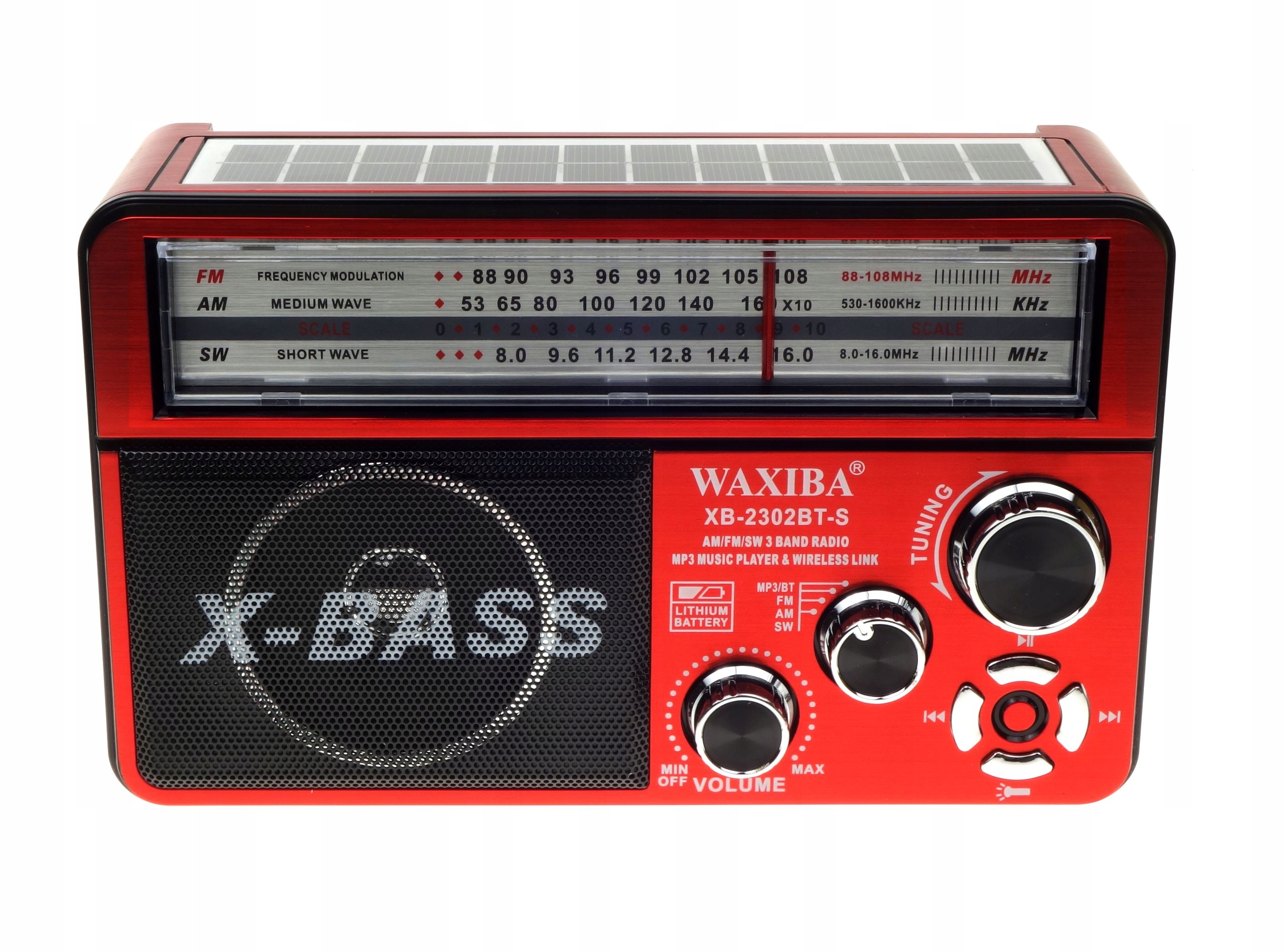 Radio Solarne Waxiba sieciowo bateryjne X-bass Bluetooth Usb Aux