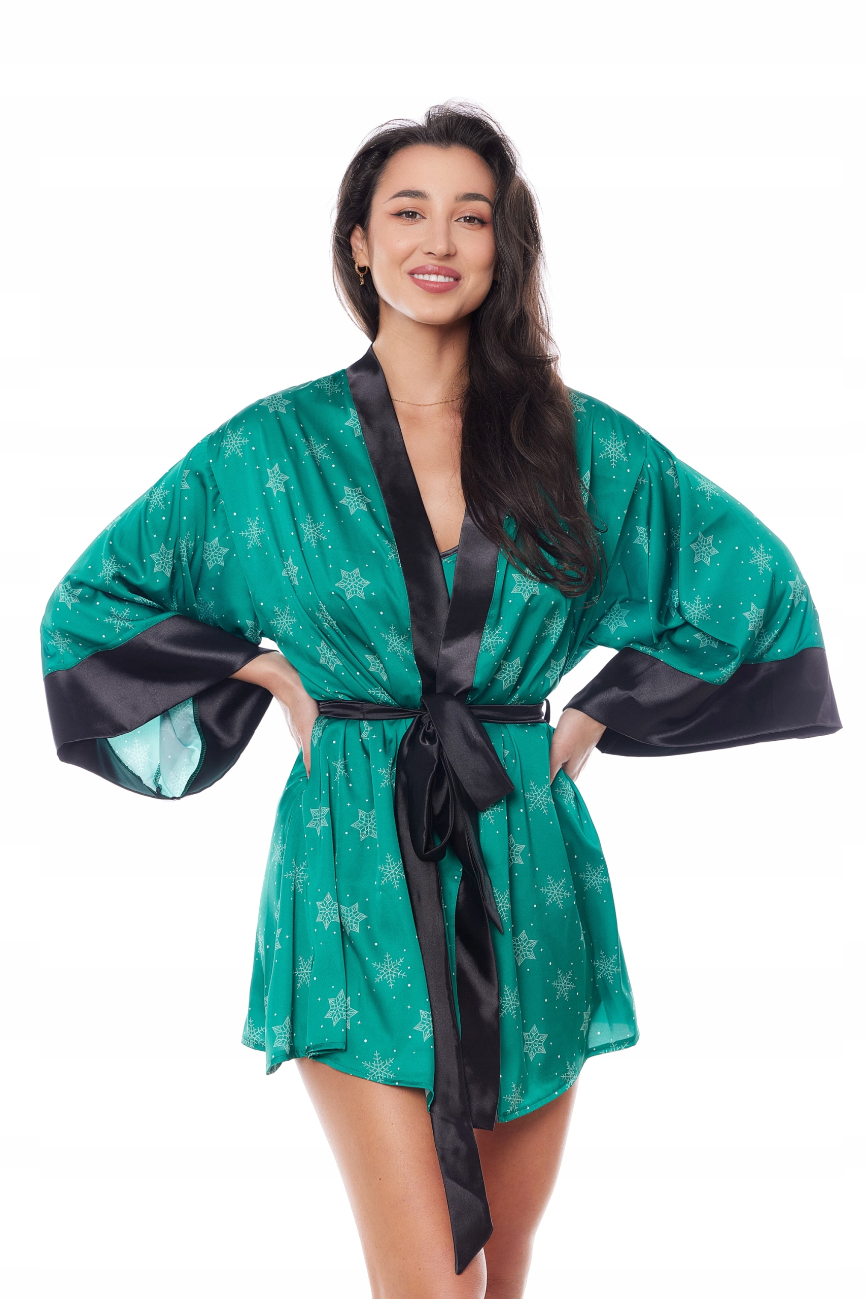 Dámský Peniuar Anais Aster Robe Zelený Vánoční Plus Size župan 2XL