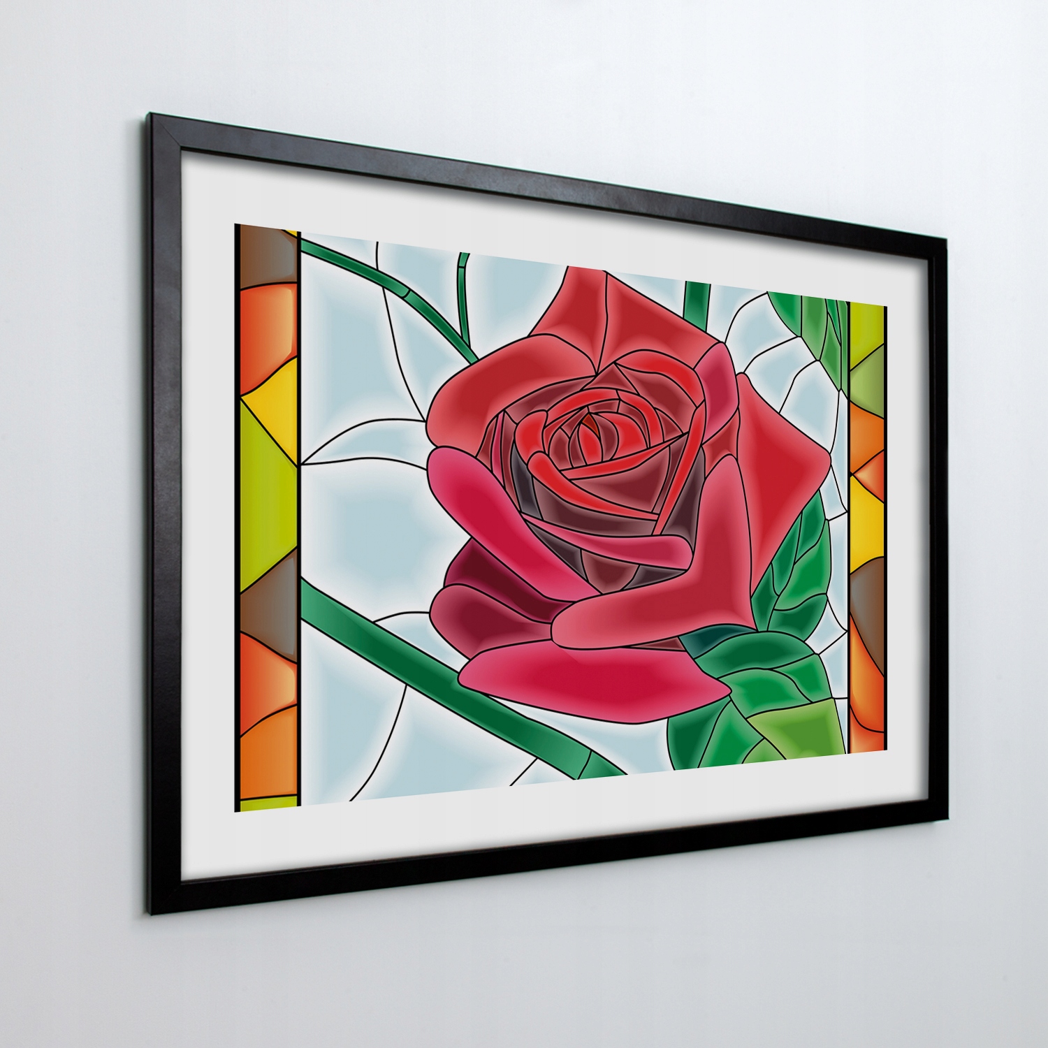Obraz v rámu na zeď Růže vitráž dekor 100x70