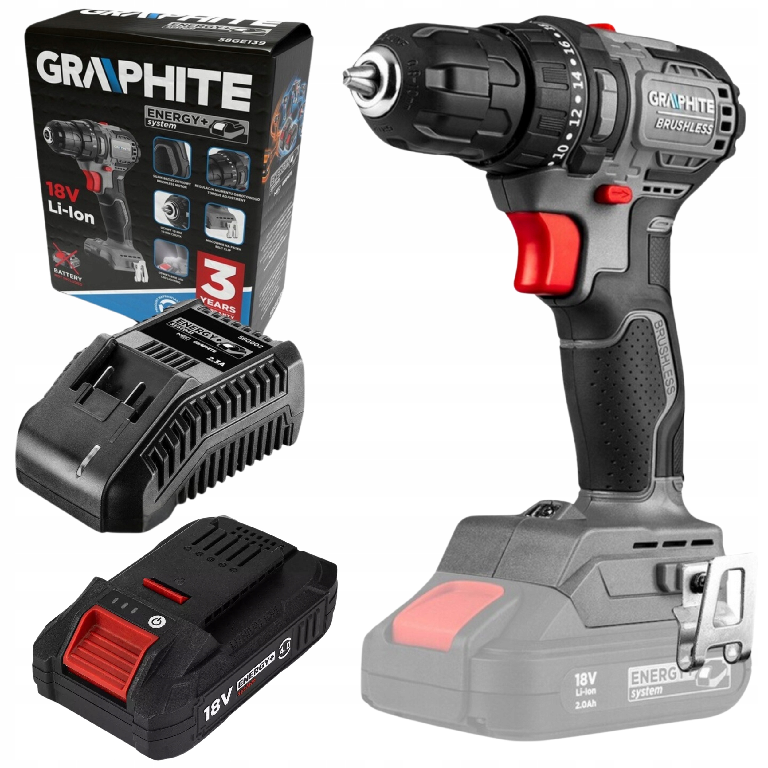 Graphite Wiertarko Wkrętarka Bezszczotkowa Akumulator 4Ah Ładowarka