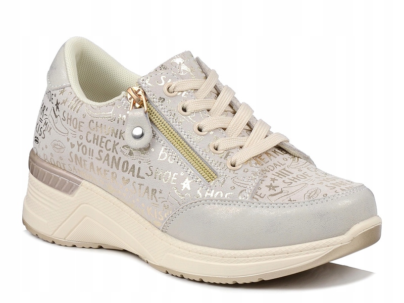 Sneakersy damskie skórzane beżowe S.Barski LR61-7081 półbuty na koturnie 38