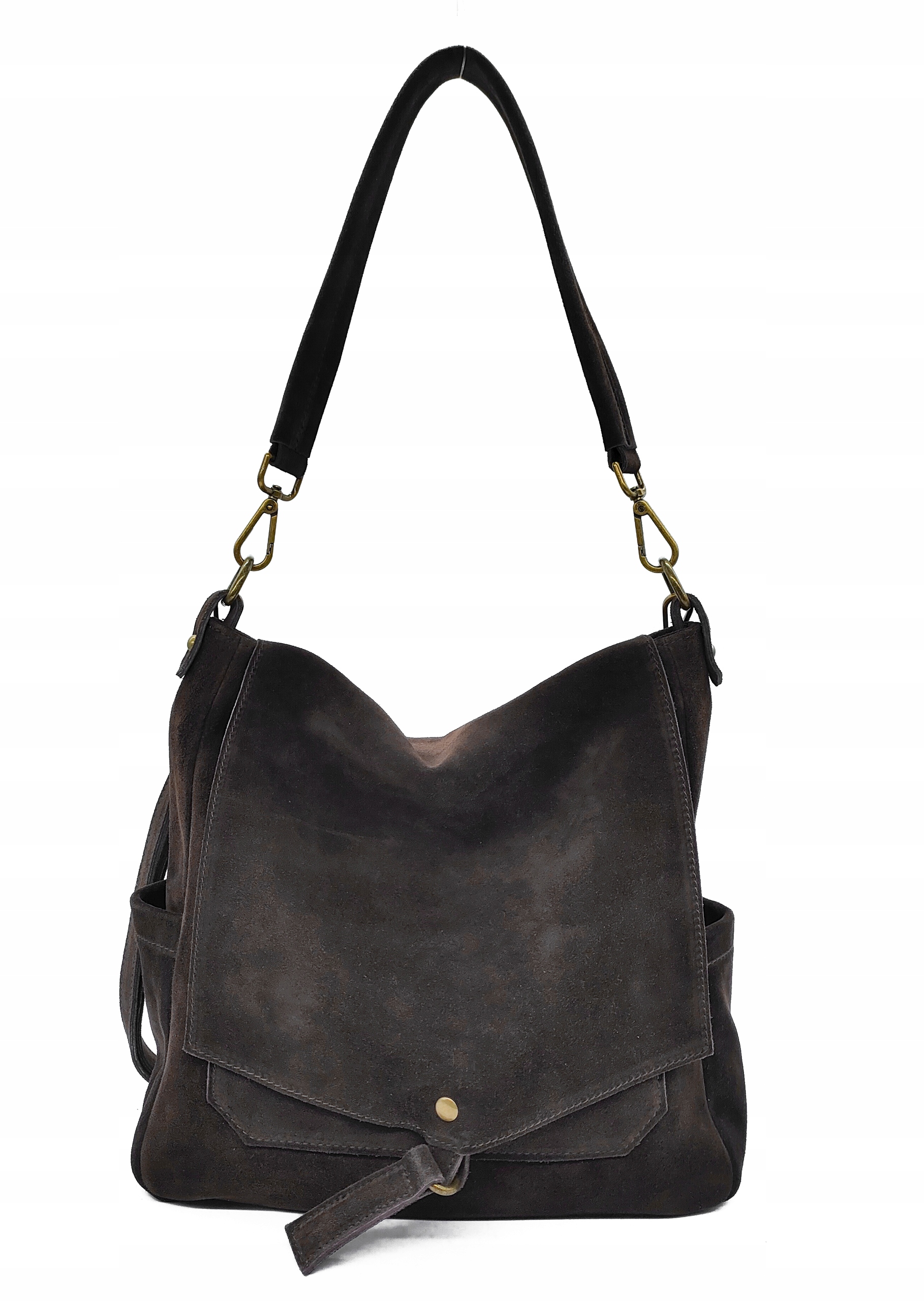 Semišová kabelka vak hnědá čokoládová kůže