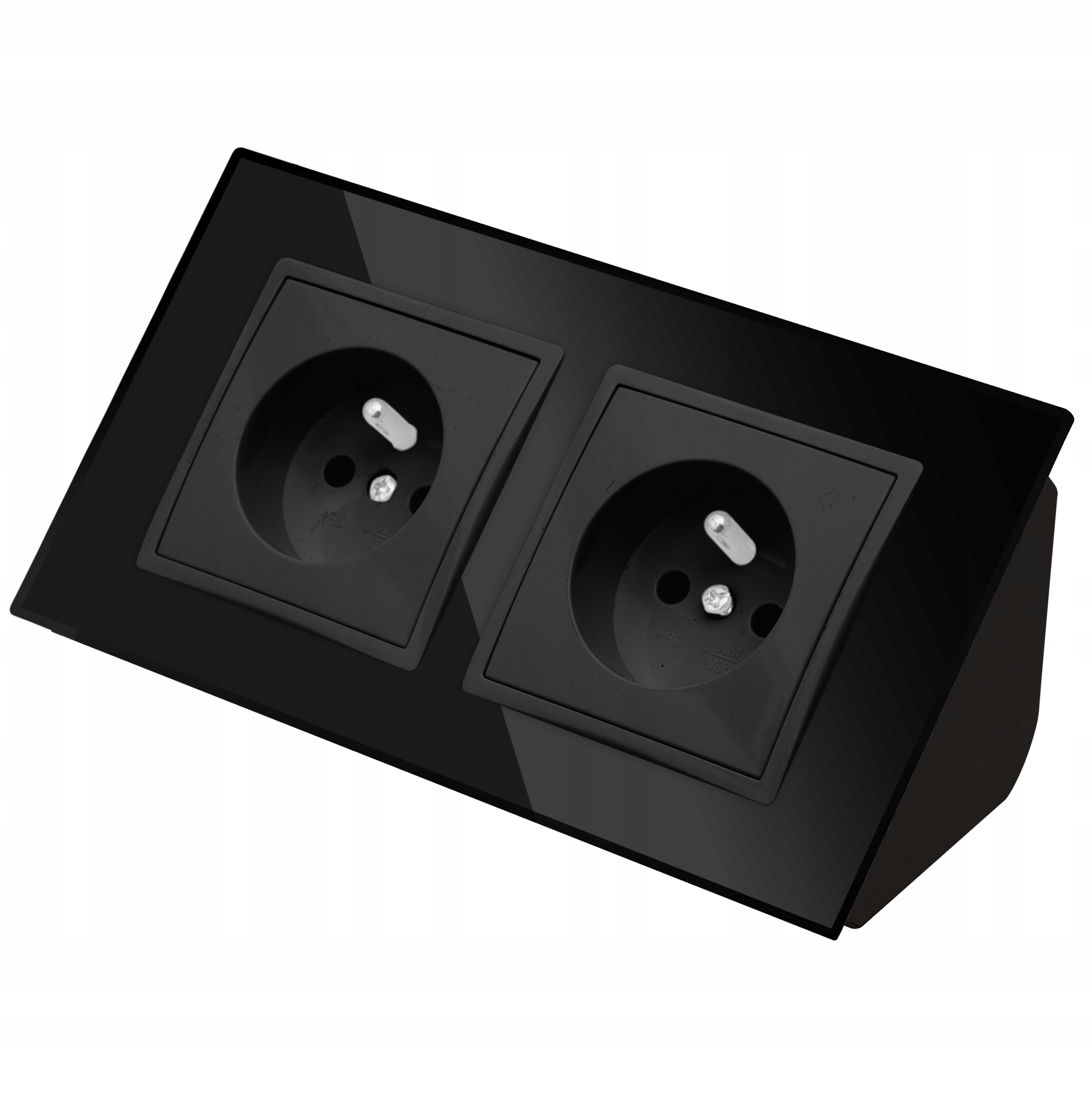 Gniazdo Podwójne Szklane Meblowe Narożne Blatowe Biurkowe Czarne Matowe