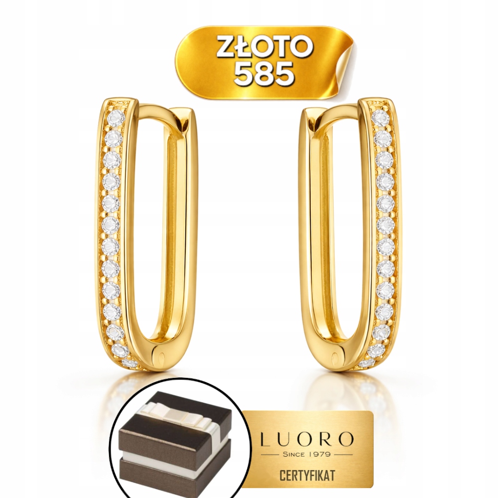 Náušnice Zlaté 585 14K Obdélníkové Se Zirkony Dárek