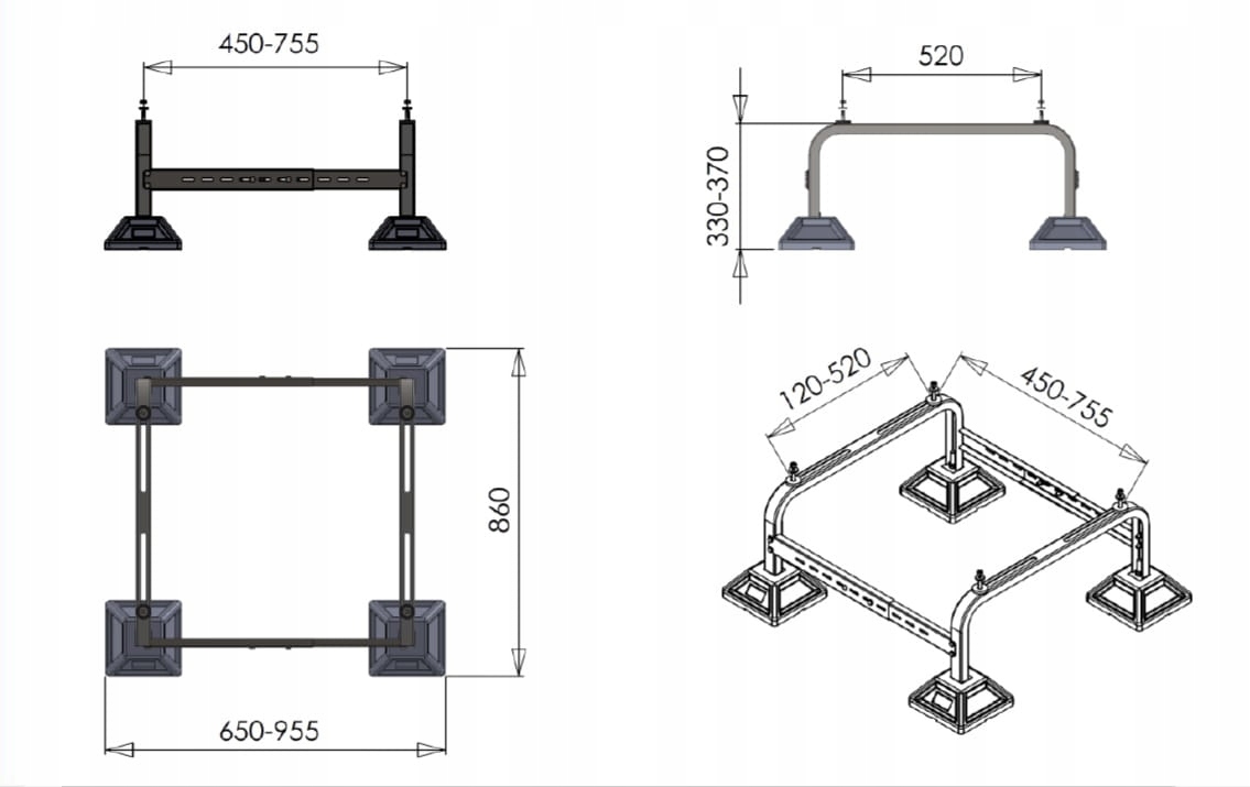 PODSTAWA REGULOWANA POD POMPĘ CIEPŁA 360 kg STOJAK FRAME FOOT FF-755 Marka inna