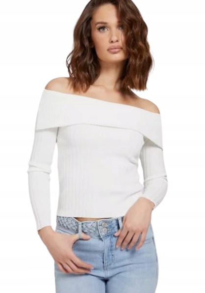 Guess Bílá Dámská Žebrovaná Halenka S Odhalenými Rameny A Gxe