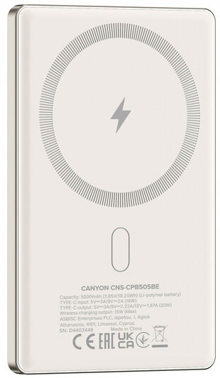 CANYON Powerbank OnPower 505 slim Magsafe 5000 mAh PD20W Beżowy — 11