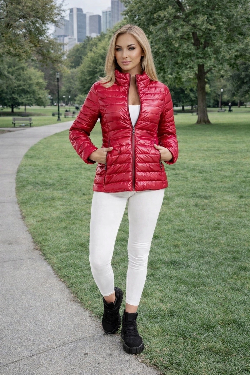 Prošívaná Bunda Stojáček 16M9108 Červená S (36)