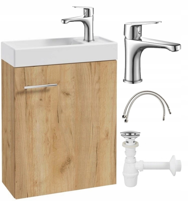 Koupelnová skříňka s umyvadlem 50x70 závěsná dub craft s baterií a sifonem
