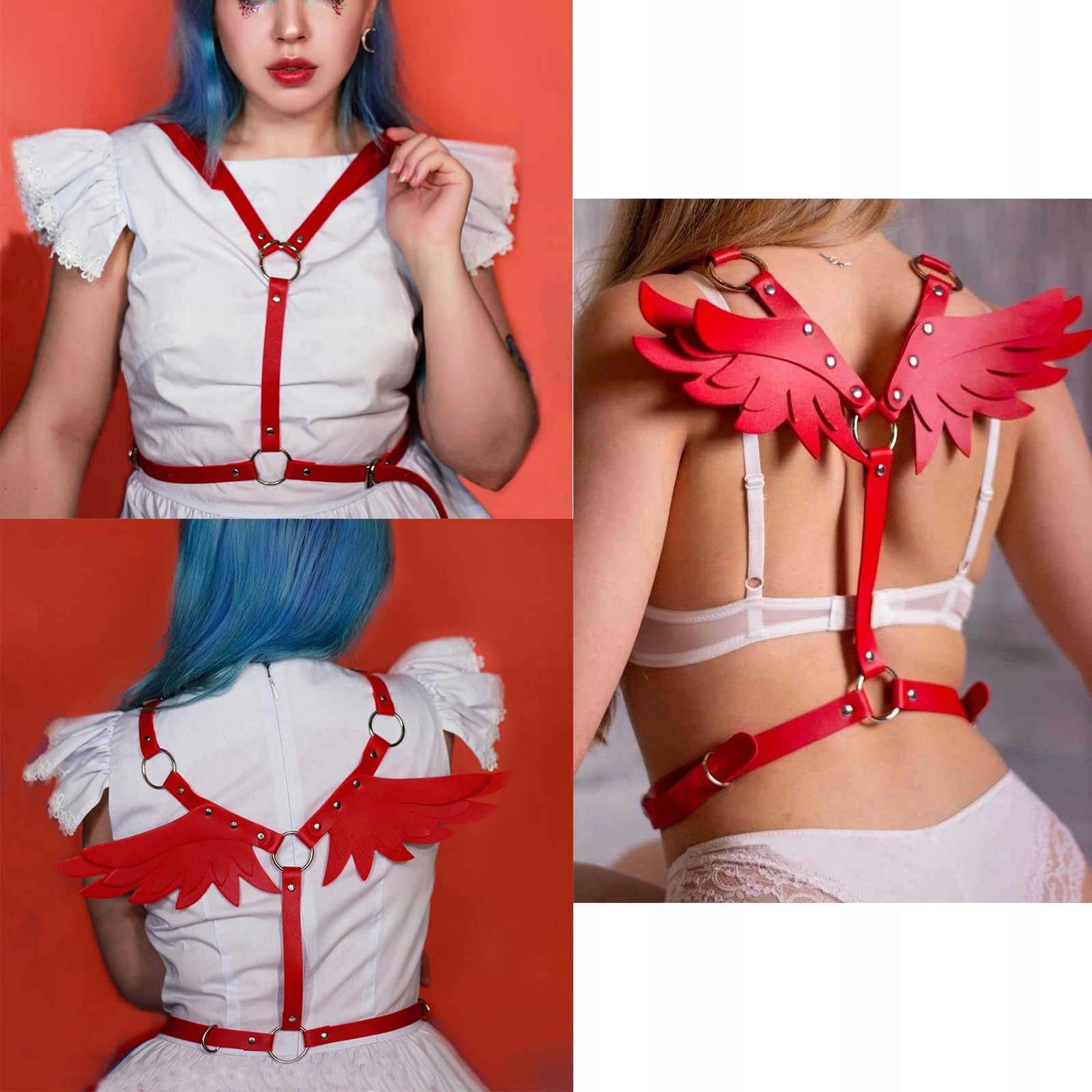 LIMMION Skórzany Harness Lingerie BDSM Fetysz Erotyka Dla Kobiet Czerwony — miniatura 3