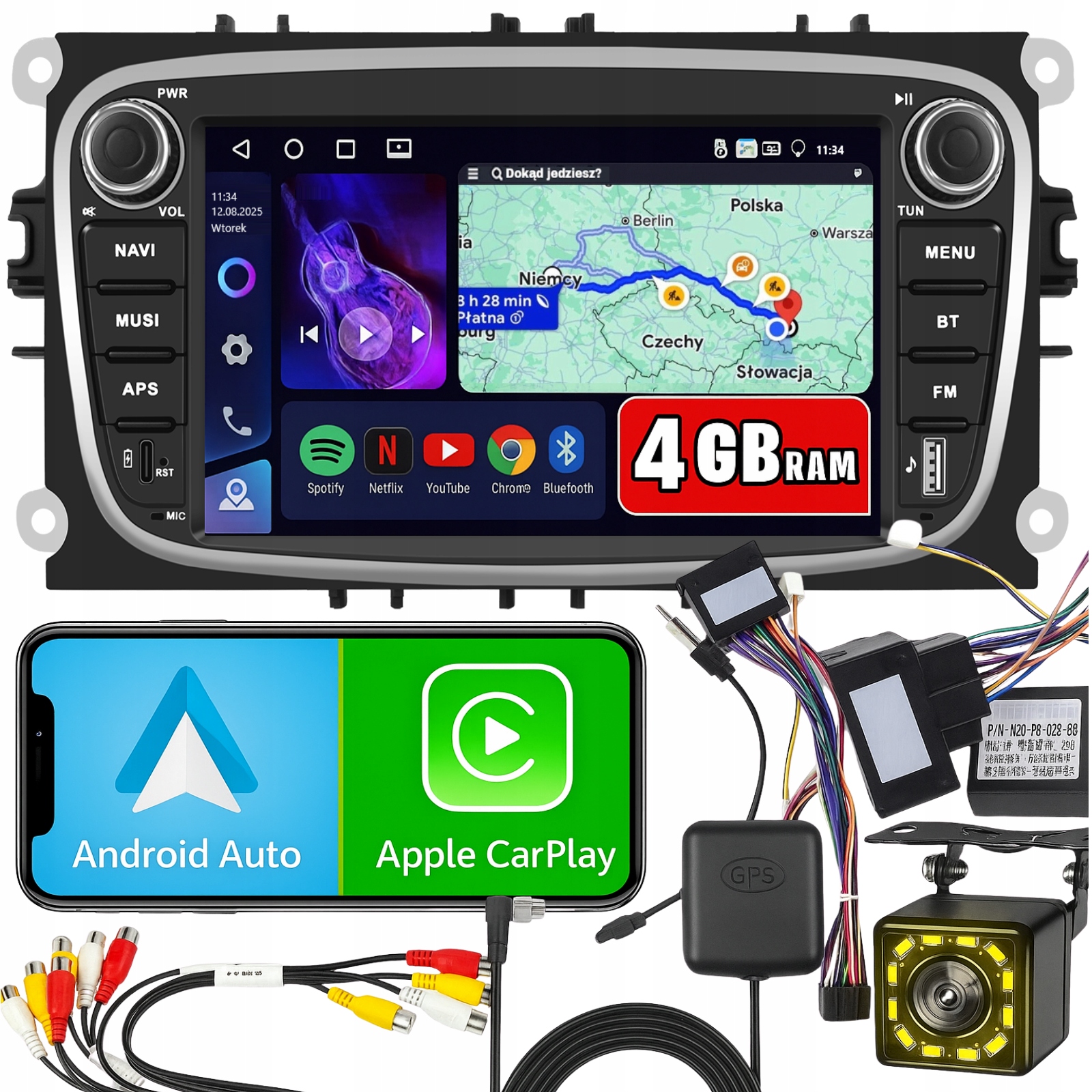 Autorádio Ford Mondeo MK4 Focus MK2 MK3 Galaxy CarPlay WiFi Usb-c