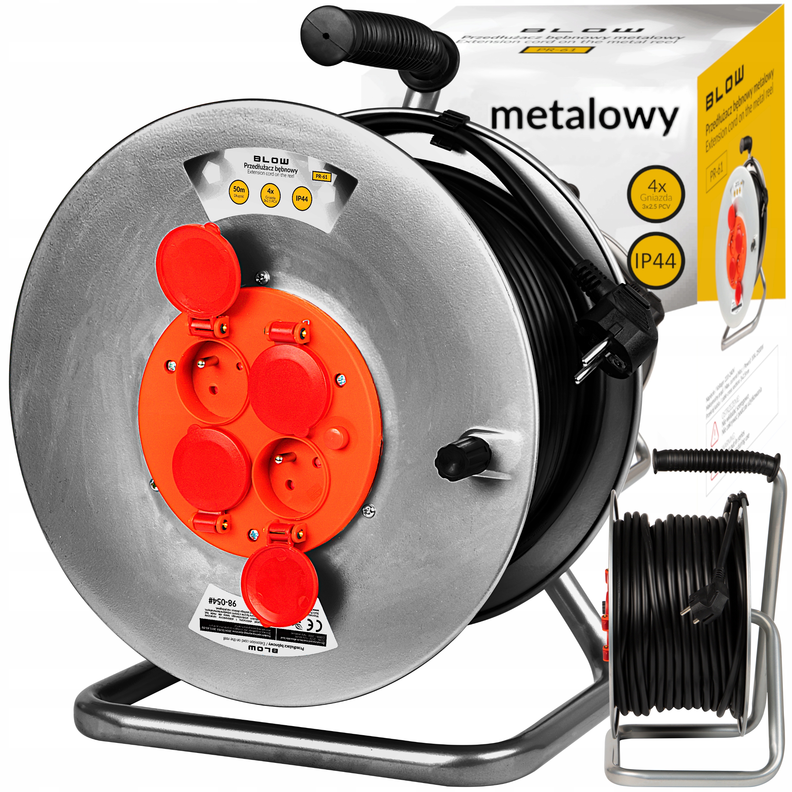 Mocny Przedłużacz Bębnowy Metalowy Na Bębnie Ogrodowy Budowlany 50m 3x2,5MM-Zdjęcie-0