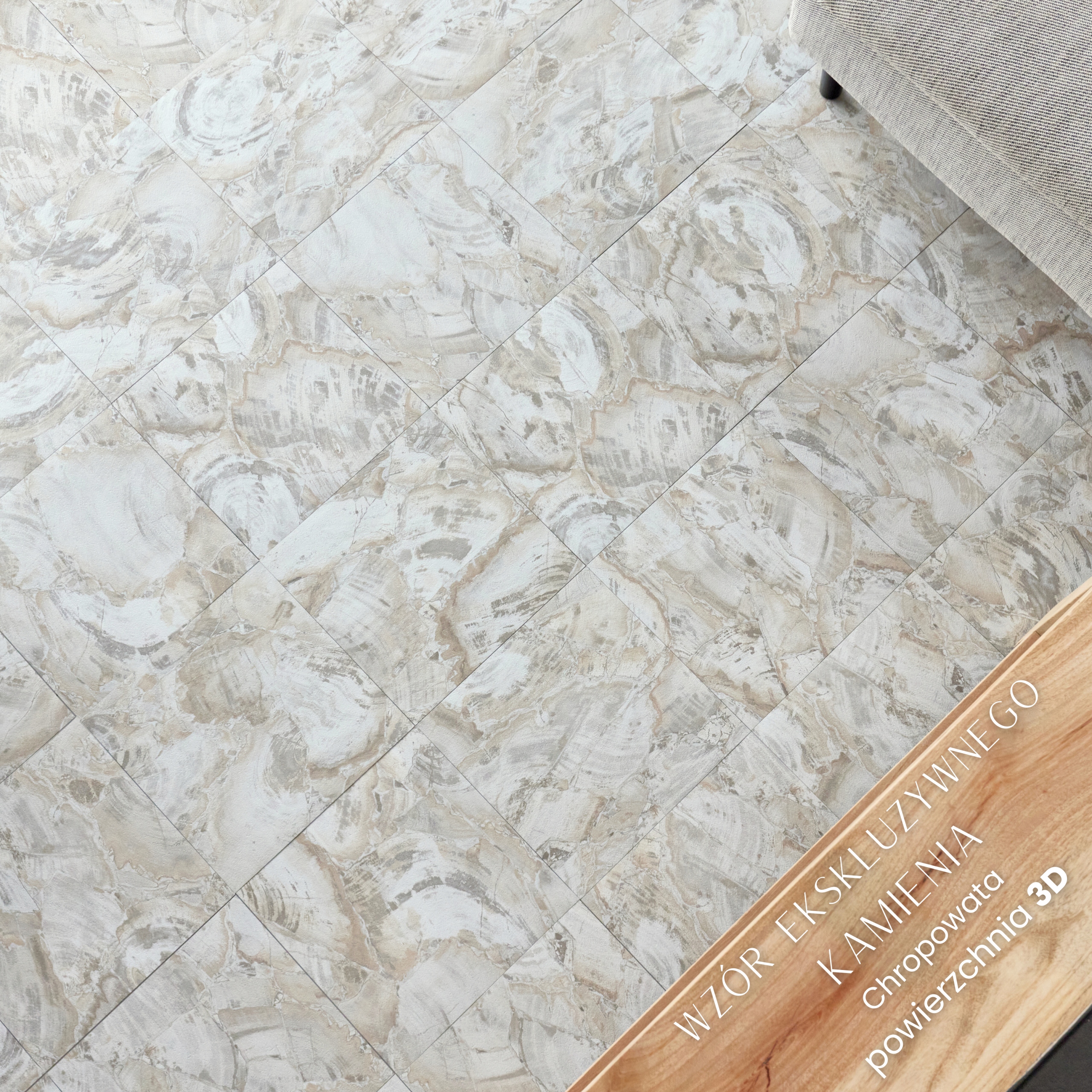 Płytki Winylowe Samoprzylepne 5m² BEŻOWY KAMIEŃ Panele Kafle Podło* Marmur Szerokość produktu 30.48 cm