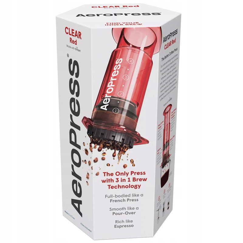 AEROPRESS CLEAR RED ZAPARZACZ i FILTRY - kolor czerwony ORYGINAŁ Marka AeroPress