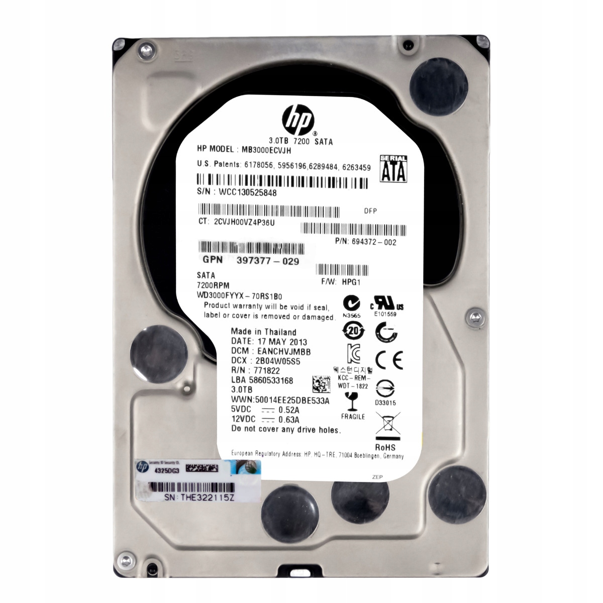Hp 694372-002 3TB 7.2K 64MB Sata III 3.5'' MB3000ECVJH